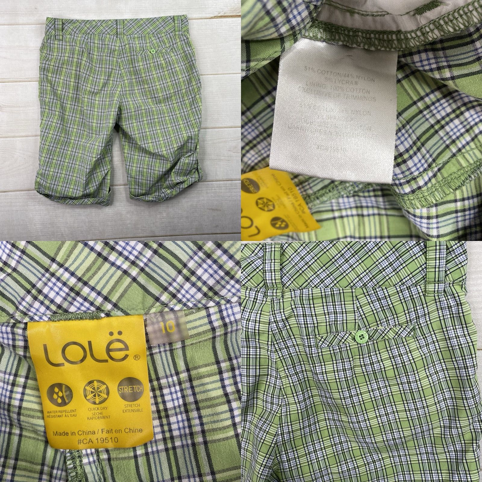 Vintage Lolë Lole Bermuda Shorts Womens 10 Green Plaid Roll Up Leg Stretch Water Resistant Bermuda shorts Green Plaid 10 Womens Size 32" / US 10 / IT 46 - 8 Thumbnail