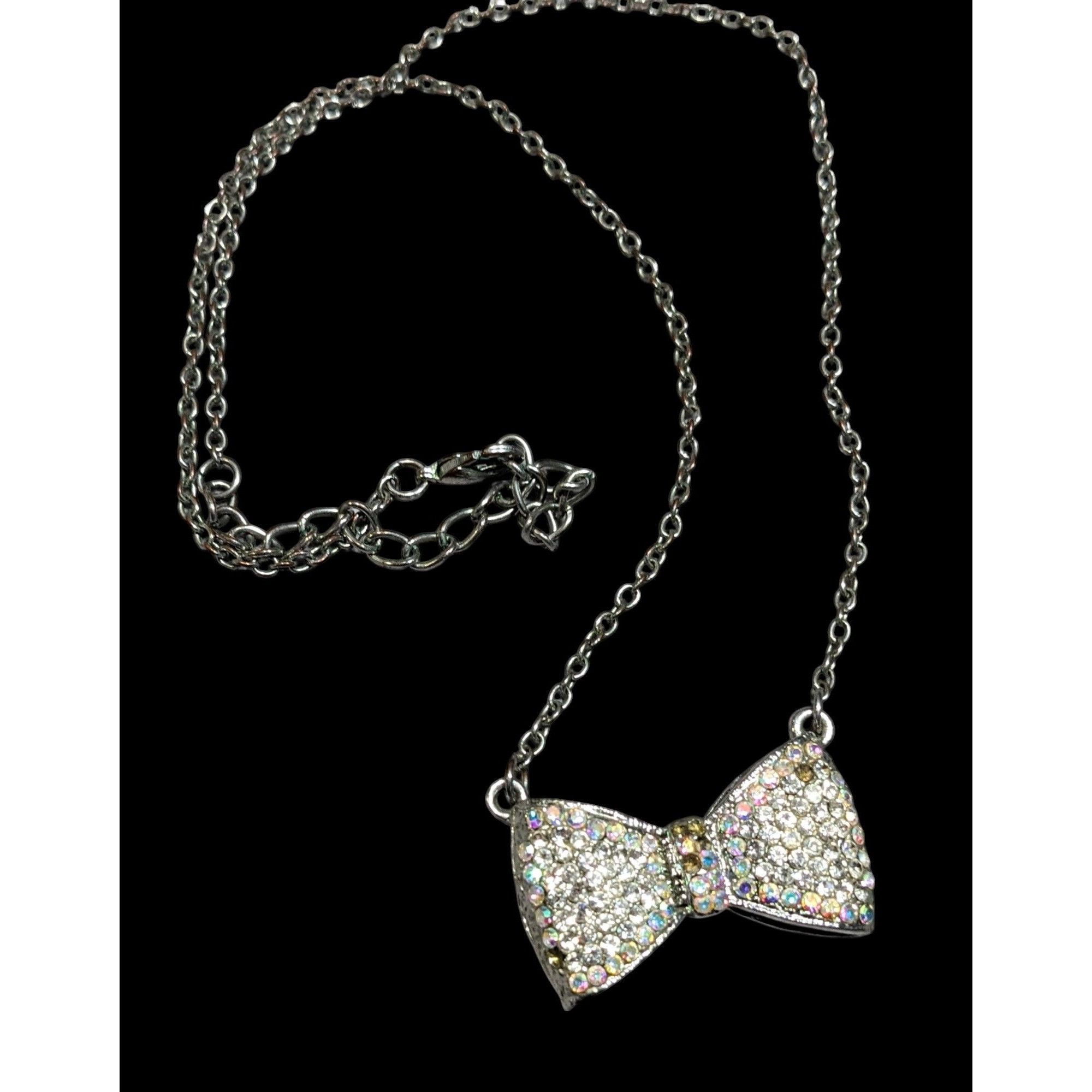 Other Coquette Glam Aurora Borealis Rhinestone Bow Necklace Size ONE SIZE - 1 Thumbnail