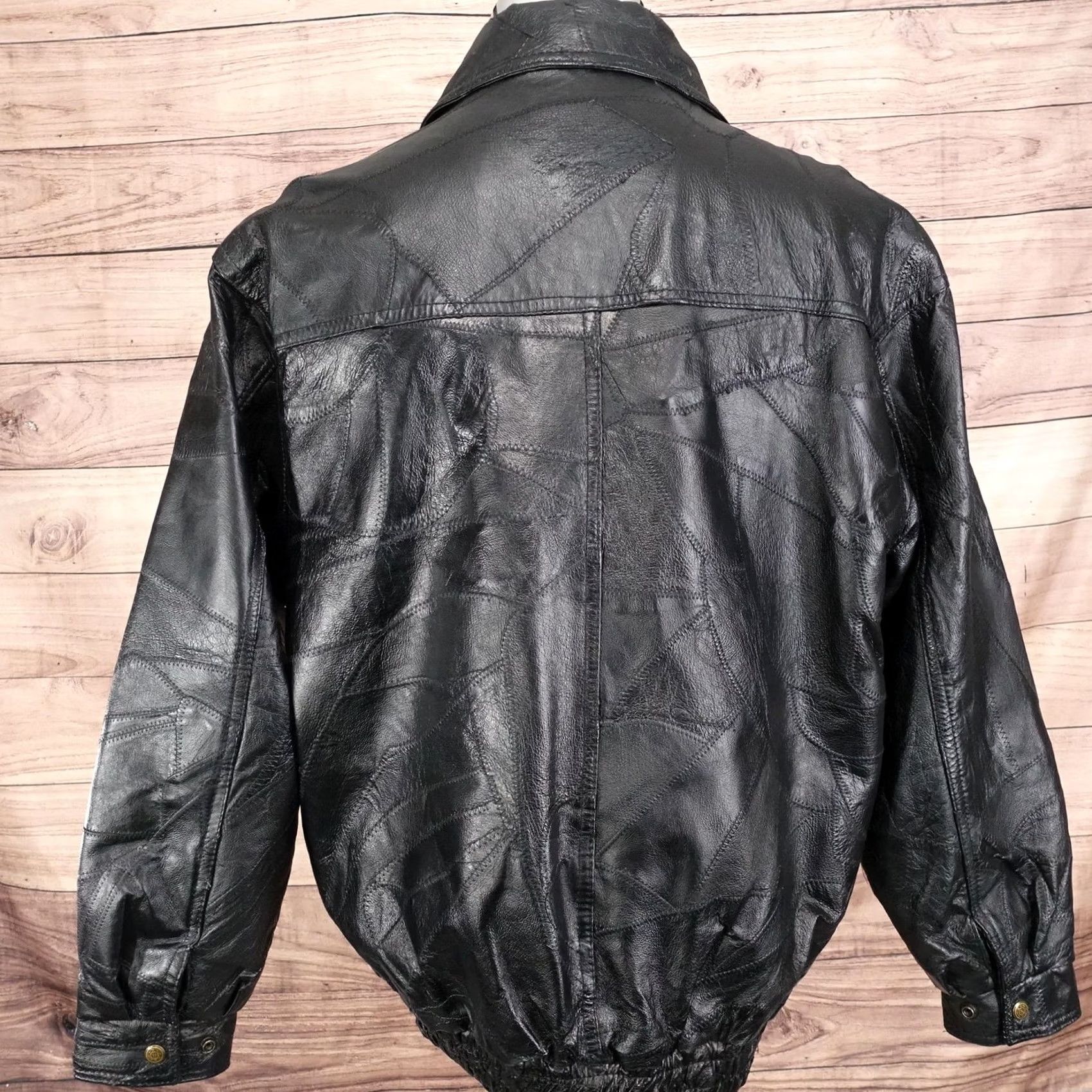 Vintage Firenze Leather Jacket Mens Large Black Patchwork Bomber Zip Front Jacket Size US L / EU 52-54 / 3 - 6 Thumbnail