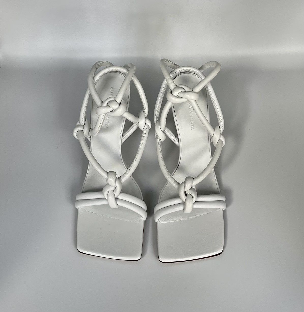 image of Bottega Veneta Stretch Leather Sandals in White, Women's (Size 9)