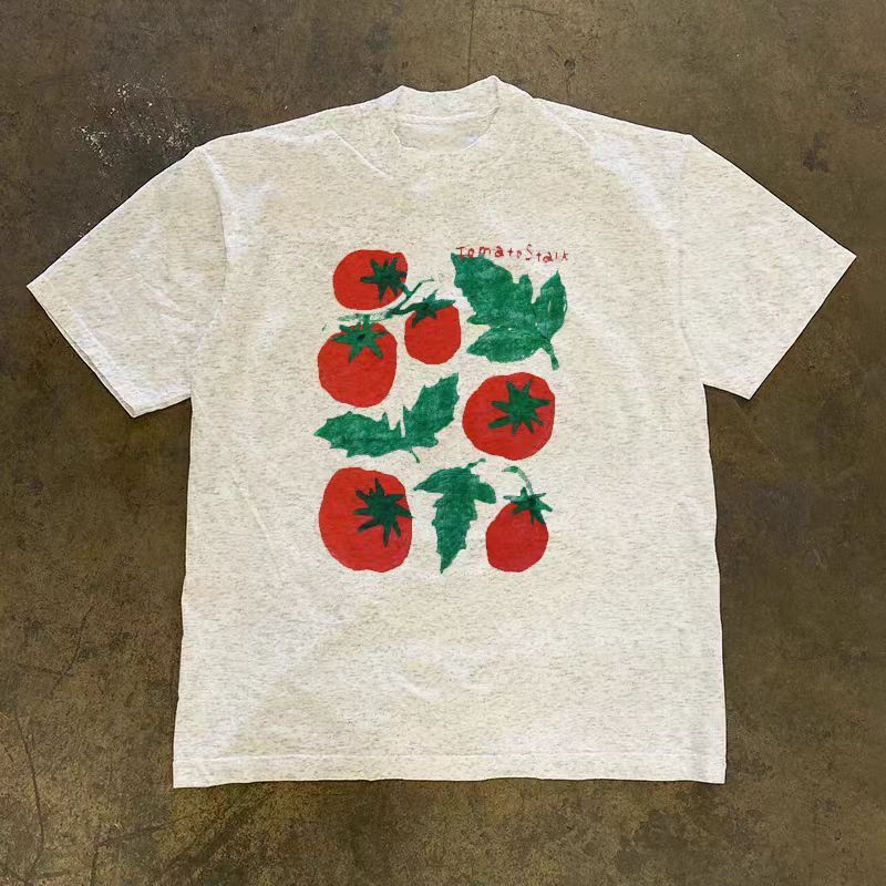 Japanese Brand Grey casual retro tomato print t-shirt Size US M / EU 48-50 / 2 - 1 Thumbnail