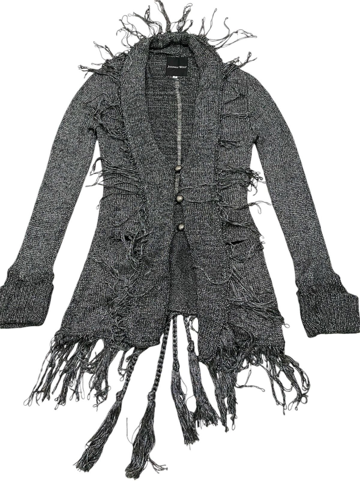 Art Comes First × Japanese Brand Hot!!🔥Johny Wolf Fringe Knitted Ringcoat Jacket Size XS / US 0-2 / IT 36-38 - 1 Thumbnail