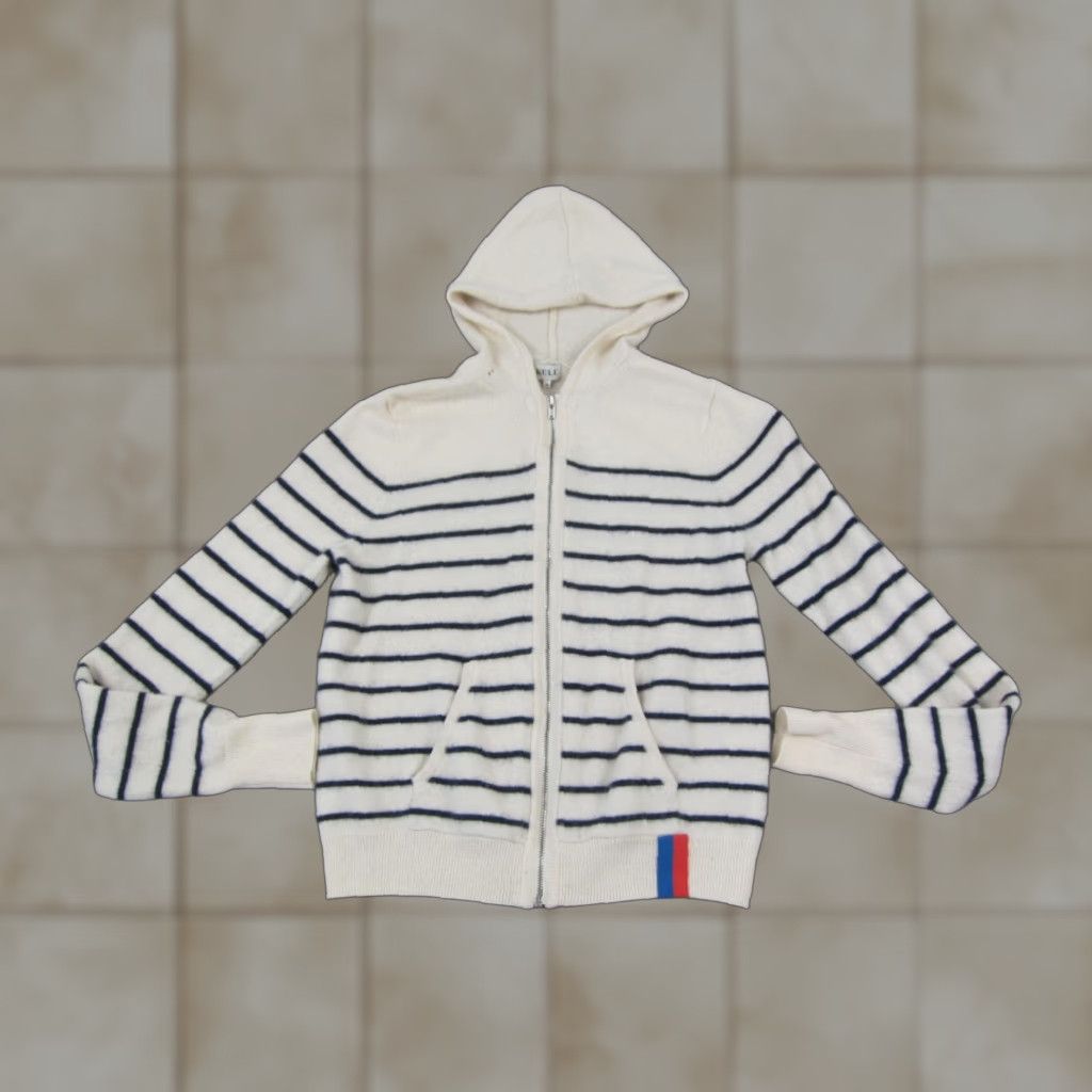 KULE VINTAGE Kule Sweater Womens Medium Ivory 100% Cashmere Full Zip Hooded Striped Knit 80s 90s Preppy Size M Mens Womens Girls Boys Size M / US 6-8 / IT 42-44 - 1 Thumbnail