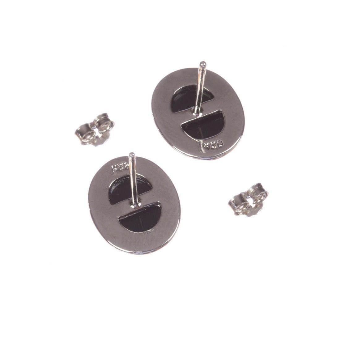 Sterling Silver Sterling Silver Black Onyx Cabochon Earrings Size ONE SIZE - 3 Thumbnail