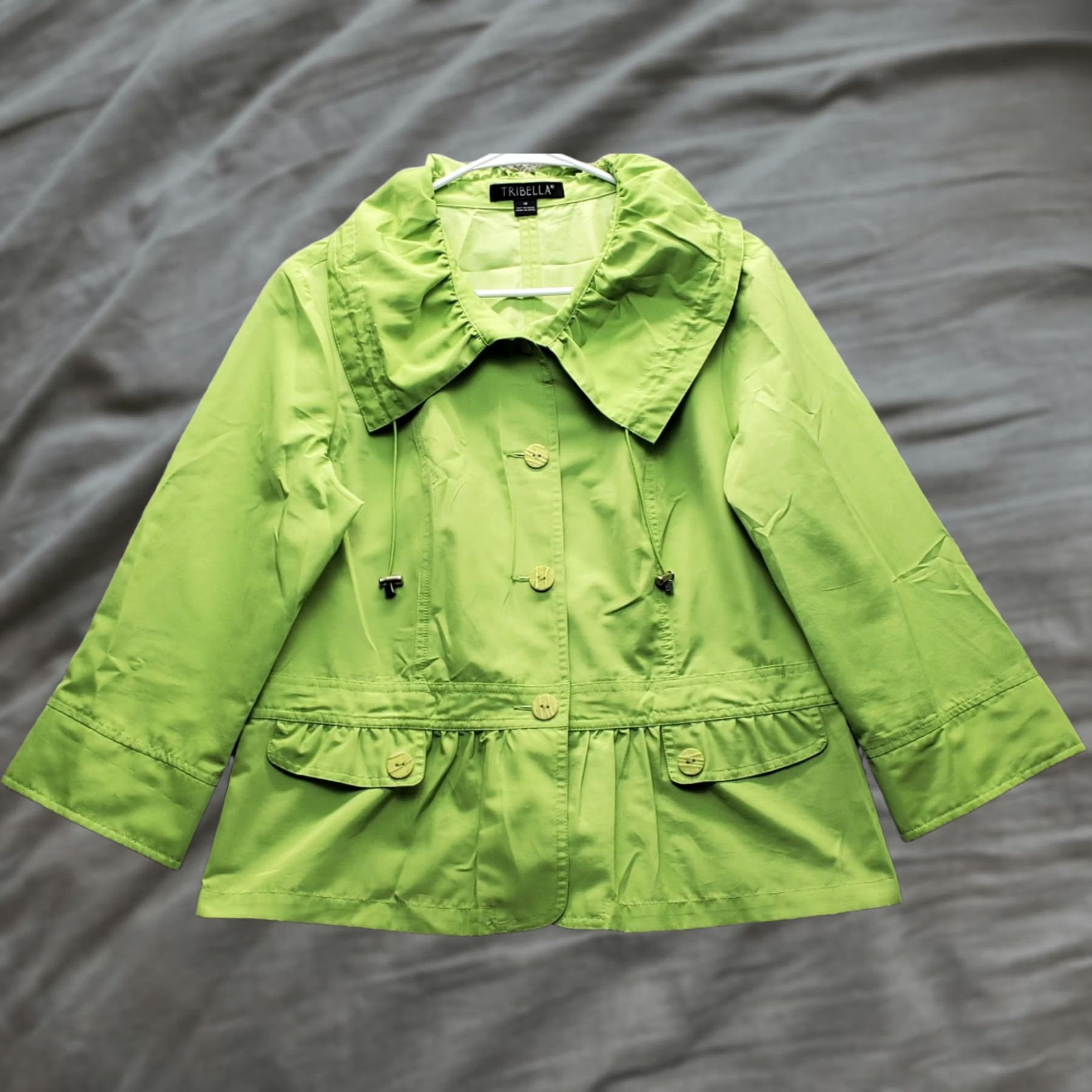 Vintage Tribella Womens 10 Green Wind-Resistant Collared Button-Front Jacket Size L / US 10 / IT 46 - 1 Thumbnail