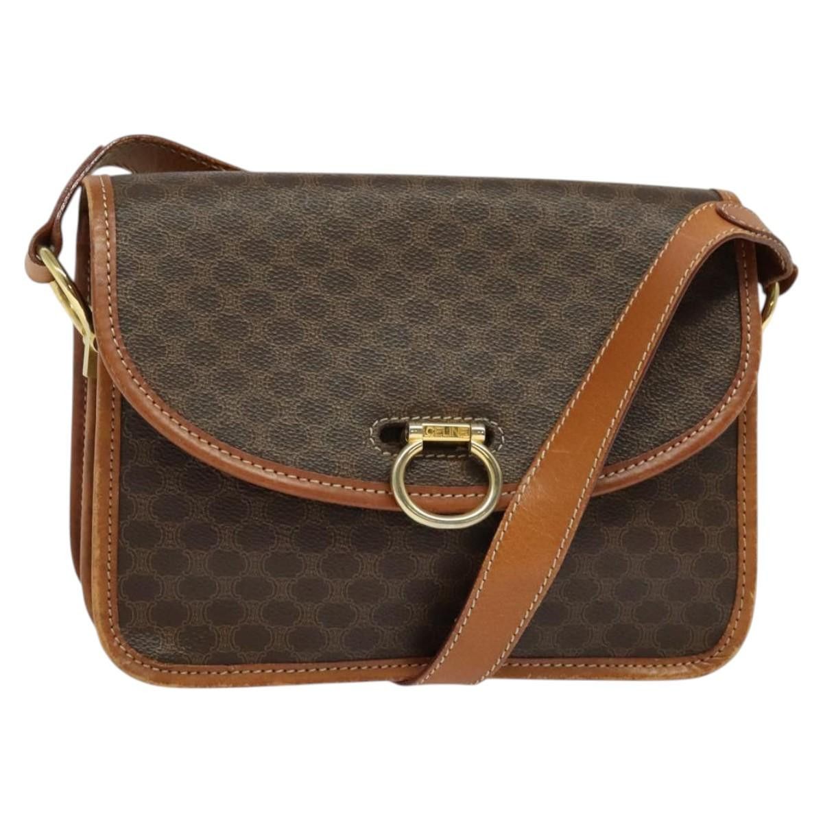 Celine Macadam Canvas Shoulder Bag Pvc Leather Brown Gold Auth 122382 in Brown/Gold, Women's