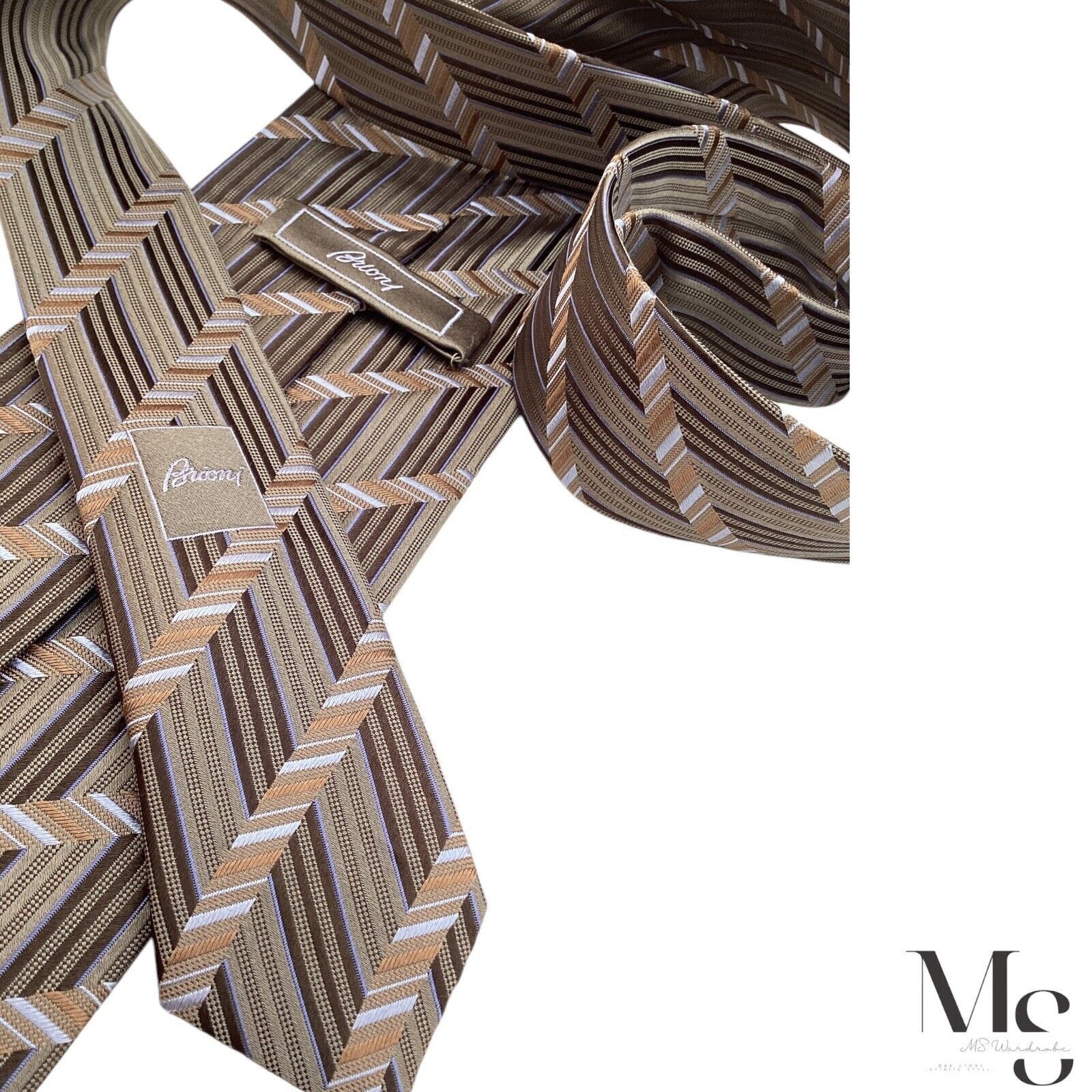 Brioni Brioni XL Brown Striped Luxury Designer Silk Tie Hand Made I Size ONE SIZE - 6 Thumbnail