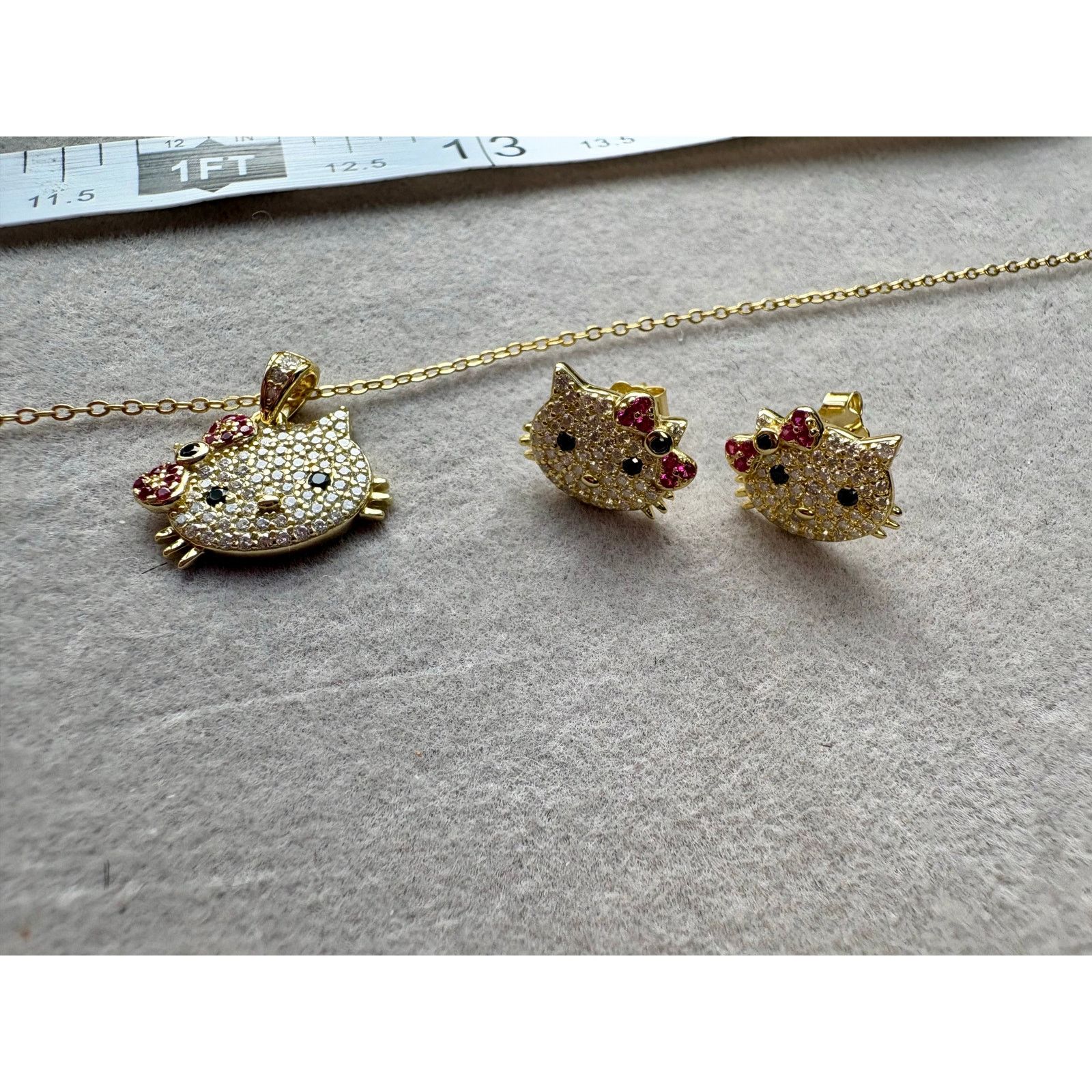 Jewelry Hello Kitty Moissanite Necklace & Earring Set - Vermeil/925 Size ONE SIZE - 6 Thumbnail