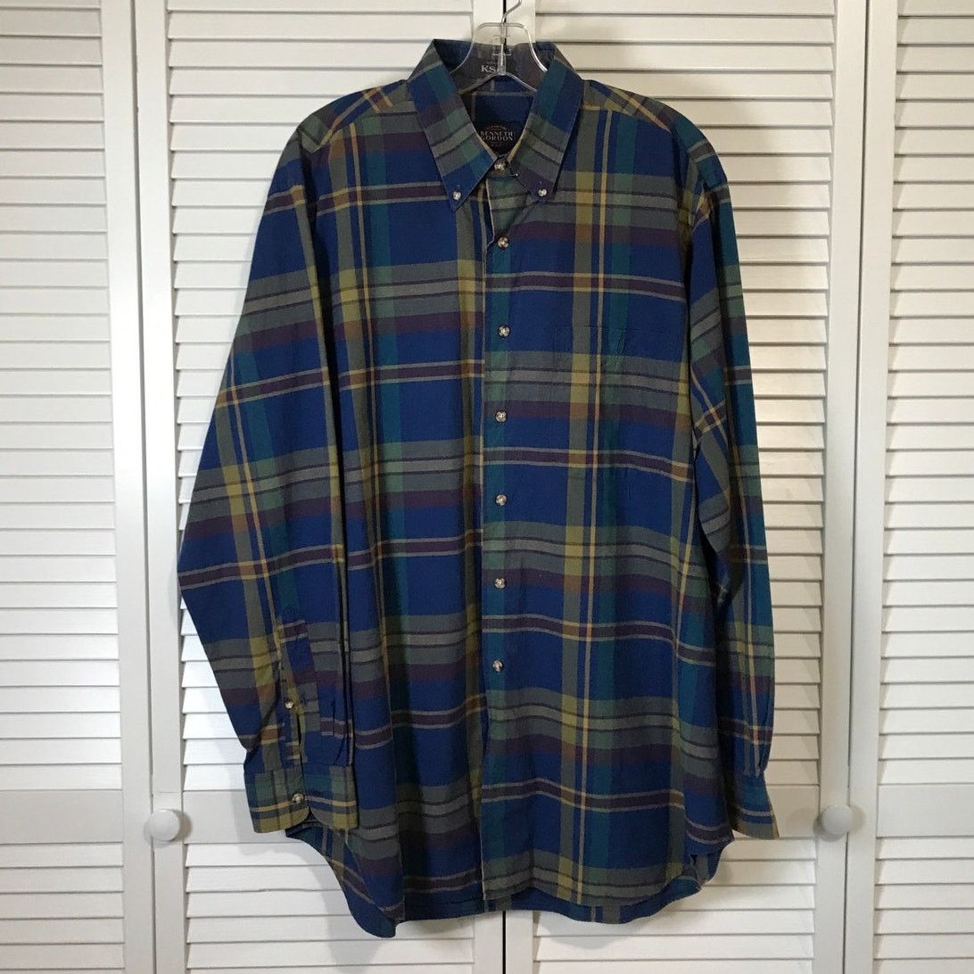 Other Kenneth Gordon Blue Plaid Collard Long Sleeve Mens Shirt L Size US L / EU 52-54 / 3 - 1 Thumbnail