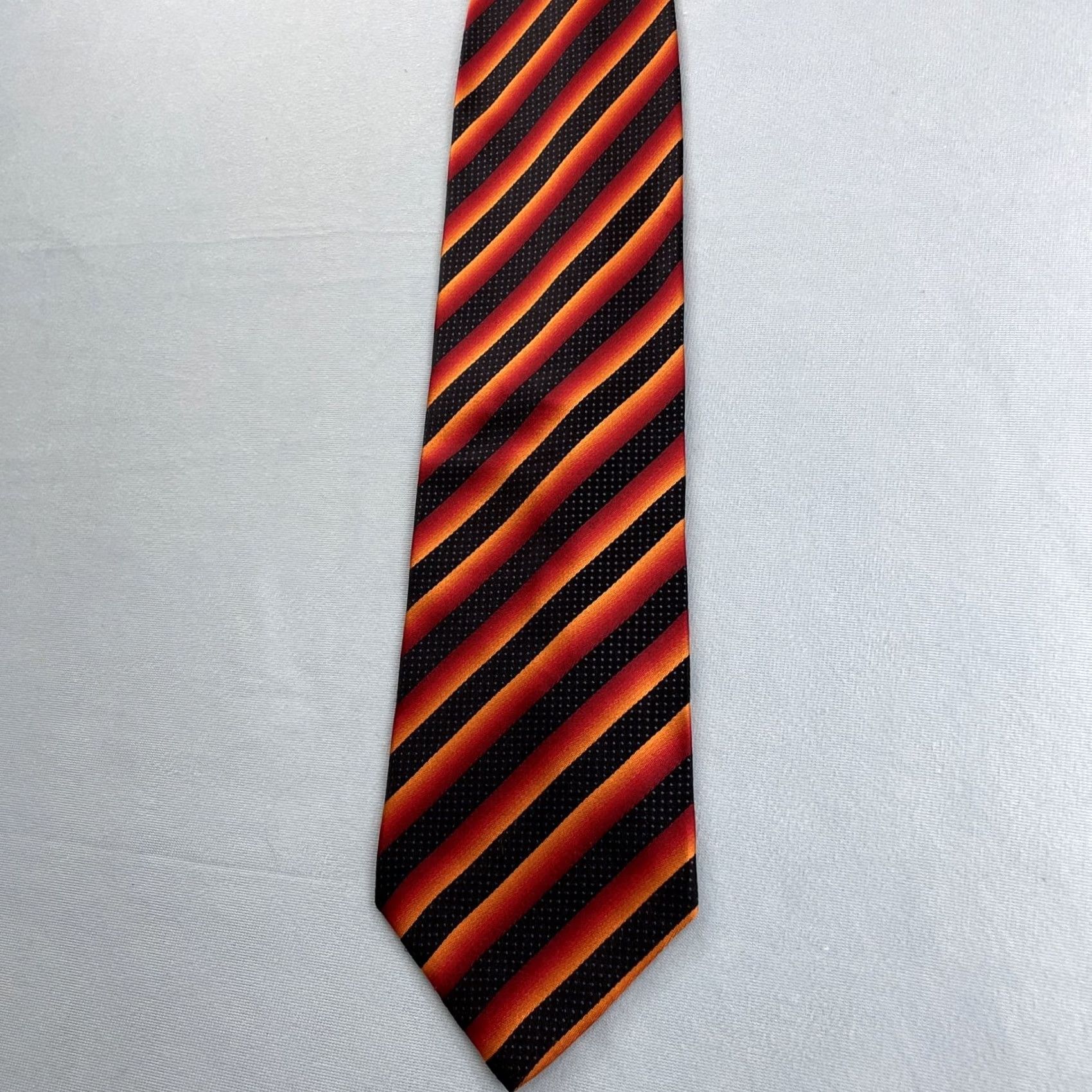 Vintage VINTAGE Pavone Silk Tie Black Red Orange Stripe 59" Wide 4x59 Italy Handmade Men Tie Spun Silk Capsule Size ONE SIZE - 7 Thumbnail
