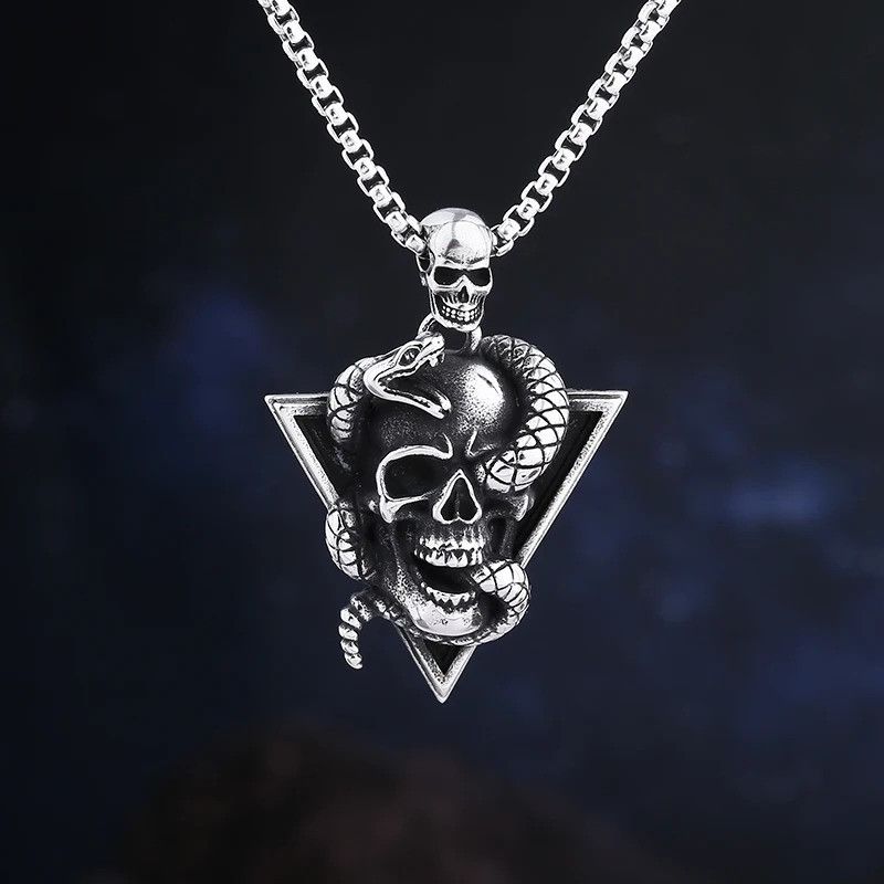 Japanese Brand × Jewelry Creative Skull With Snake Pendant Necklace Size ONE SIZE - 1 Thumbnail