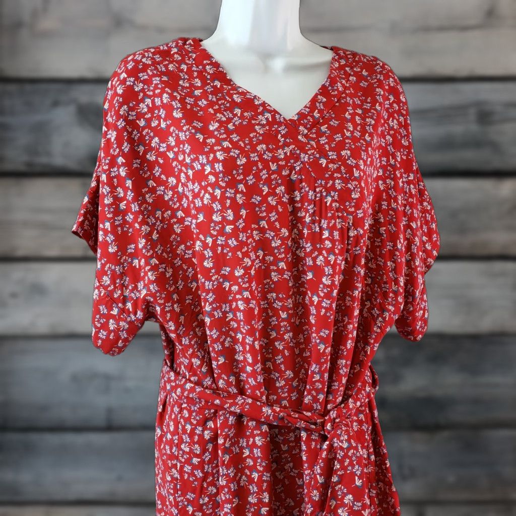 Vintage Antoine & Lili Womens Dress Printed Floral Belted Short Sleeve Pullover Red Blue Size 12 3 US Size XL / US 12-14 / IT 48-50 - 1 Thumbnail