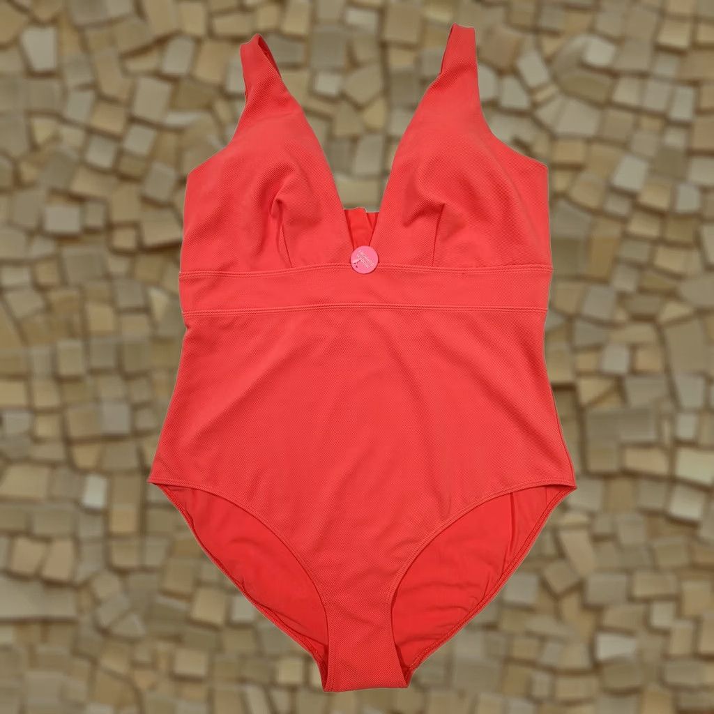 Vintage Accessorize Womens One Piece Swim Pink 24 UK V Neck Wide Straps Stretch Polyester Elastane Logo Beach Modern Womens US/UK 24 Size ONE SIZE - 1 Thumbnail