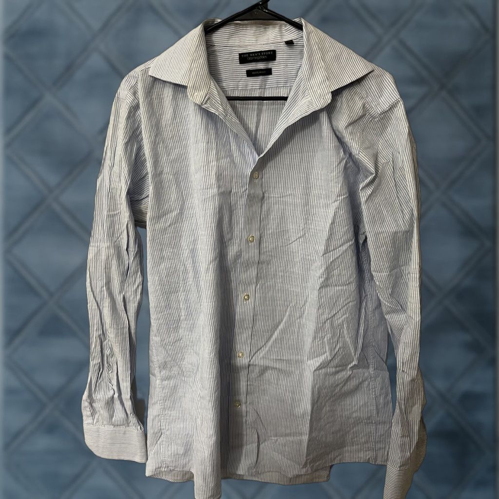 Bloomingdale's Bloomingdale’s The Mens Store Striped Button-Down Shirt 16 Blue Regular Fit 100% Cotton Mens Shirt Size US L / EU 52-54 / 3 - 1 Thumbnail