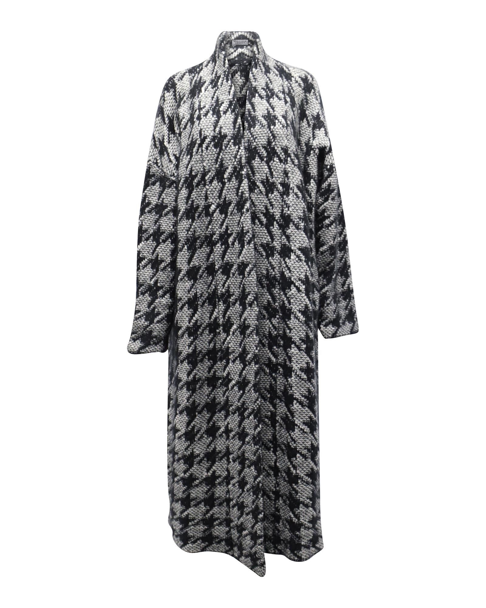 image of Gabriela Hearst Houndstooth Wool Long Coat With Open Front In Multicolor in Black Print, Women's (S