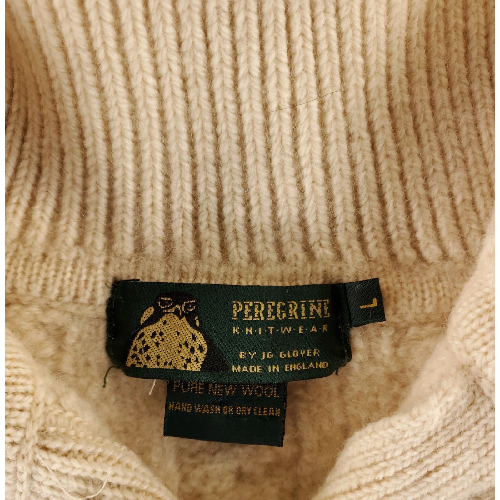 Peregrine Peregrine Mens L Wool Chunky Cable Knit Sweater Cream Ivory Shawl England Pullover Knit Size US L / EU 52-54 / 3 - 2 Thumbnail