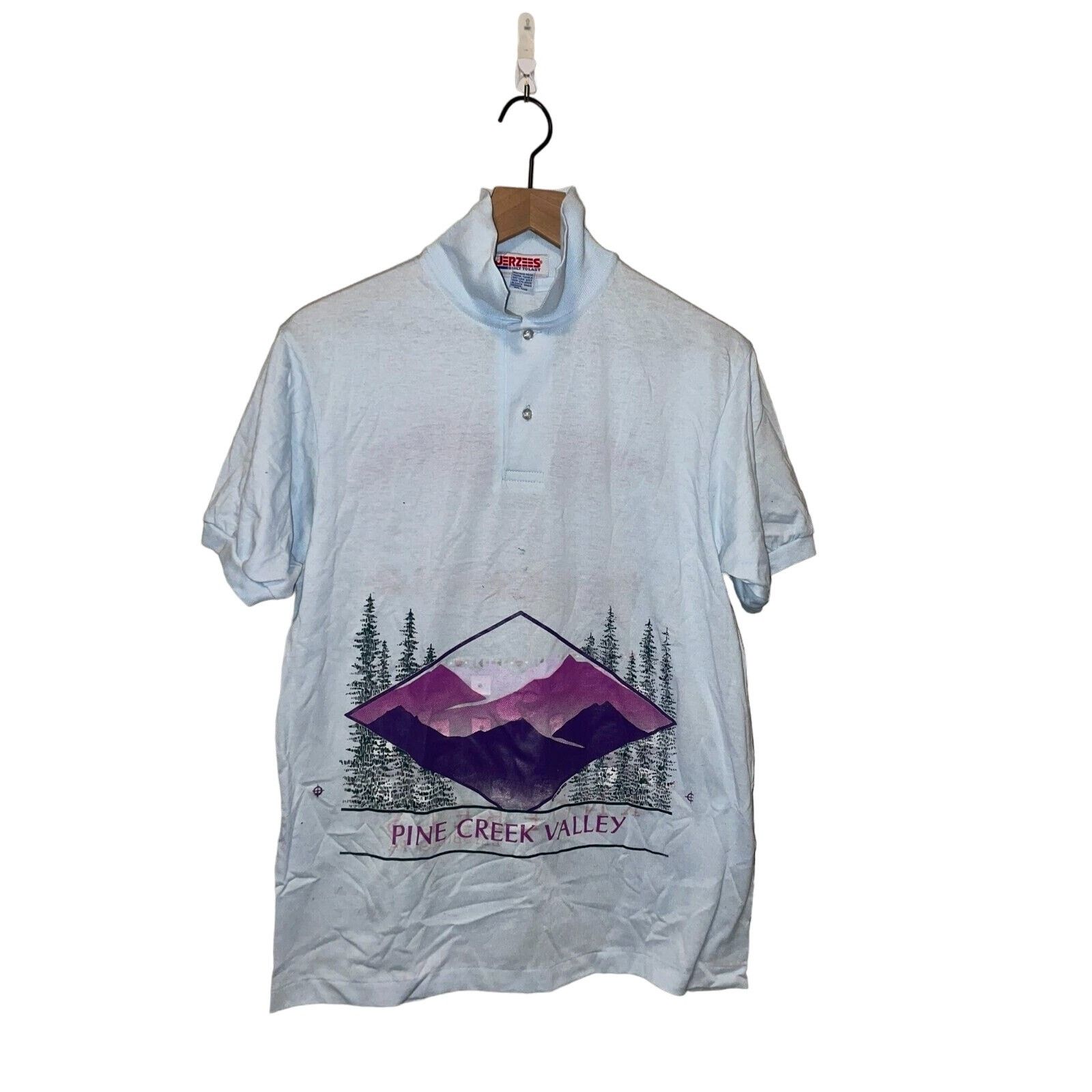 Jerzees Vintage Pine Creek Polo Shirt Montana Blue Test Print 90s M Size US M / EU 48-50 / 2 - 1 Thumbnail