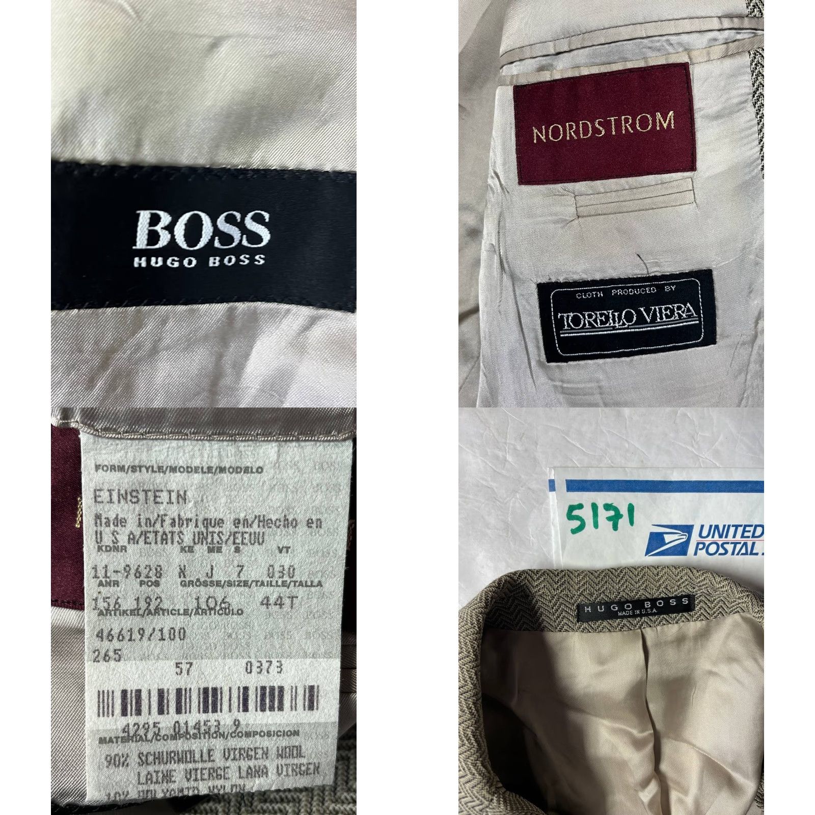 Hugo Boss HUGO BOSS Blazer Sport Coat Beige Wool USA Made Men 44T Check Pattern Mid-Length Button Lined Dry Clean Only Size 44R - 8 Thumbnail