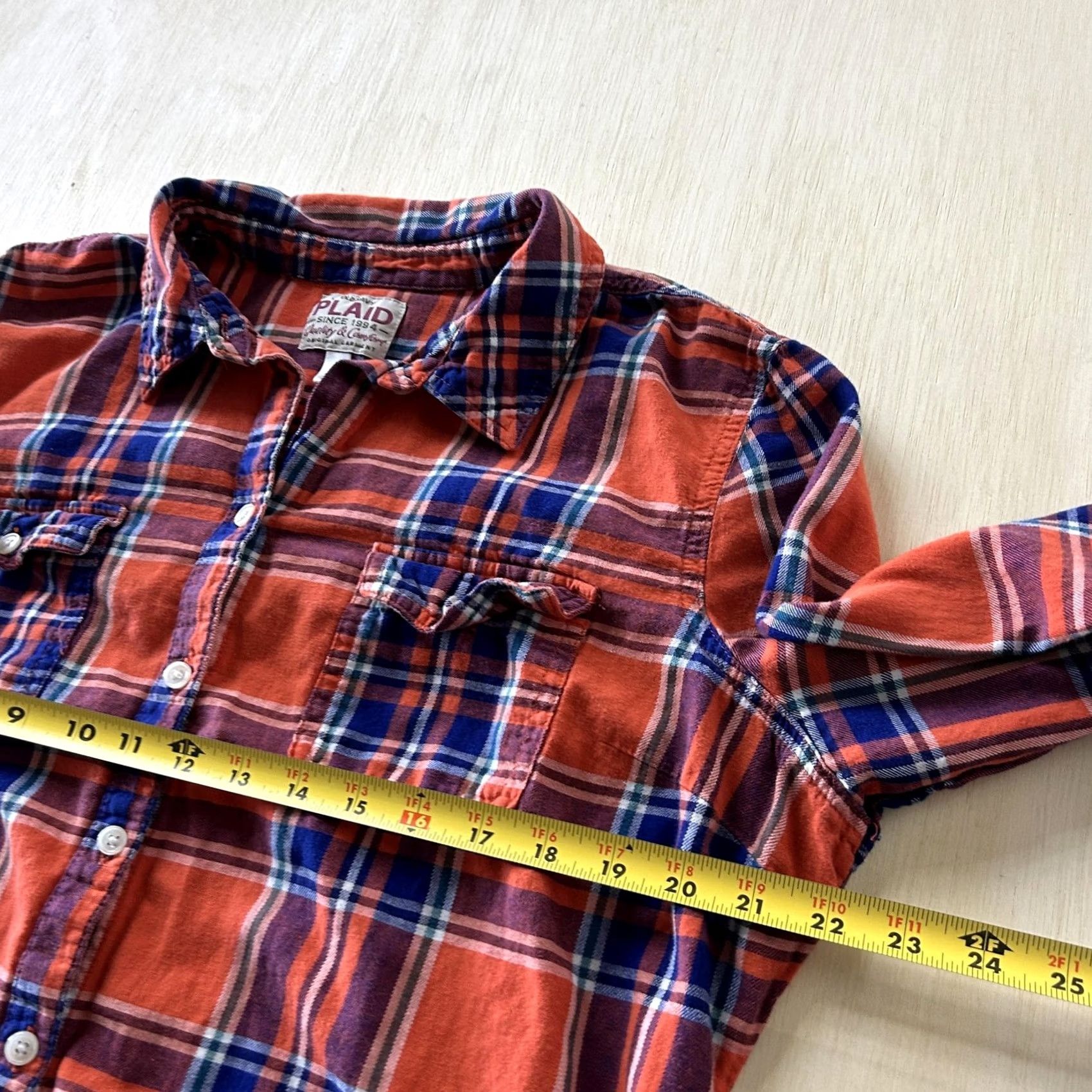Old Navy Old Navy Plaid Flannel Shirt Mens XL Orange Blue Long Sleeve Casual Button Up Size US XL / EU 56 / 4 - 5 Thumbnail