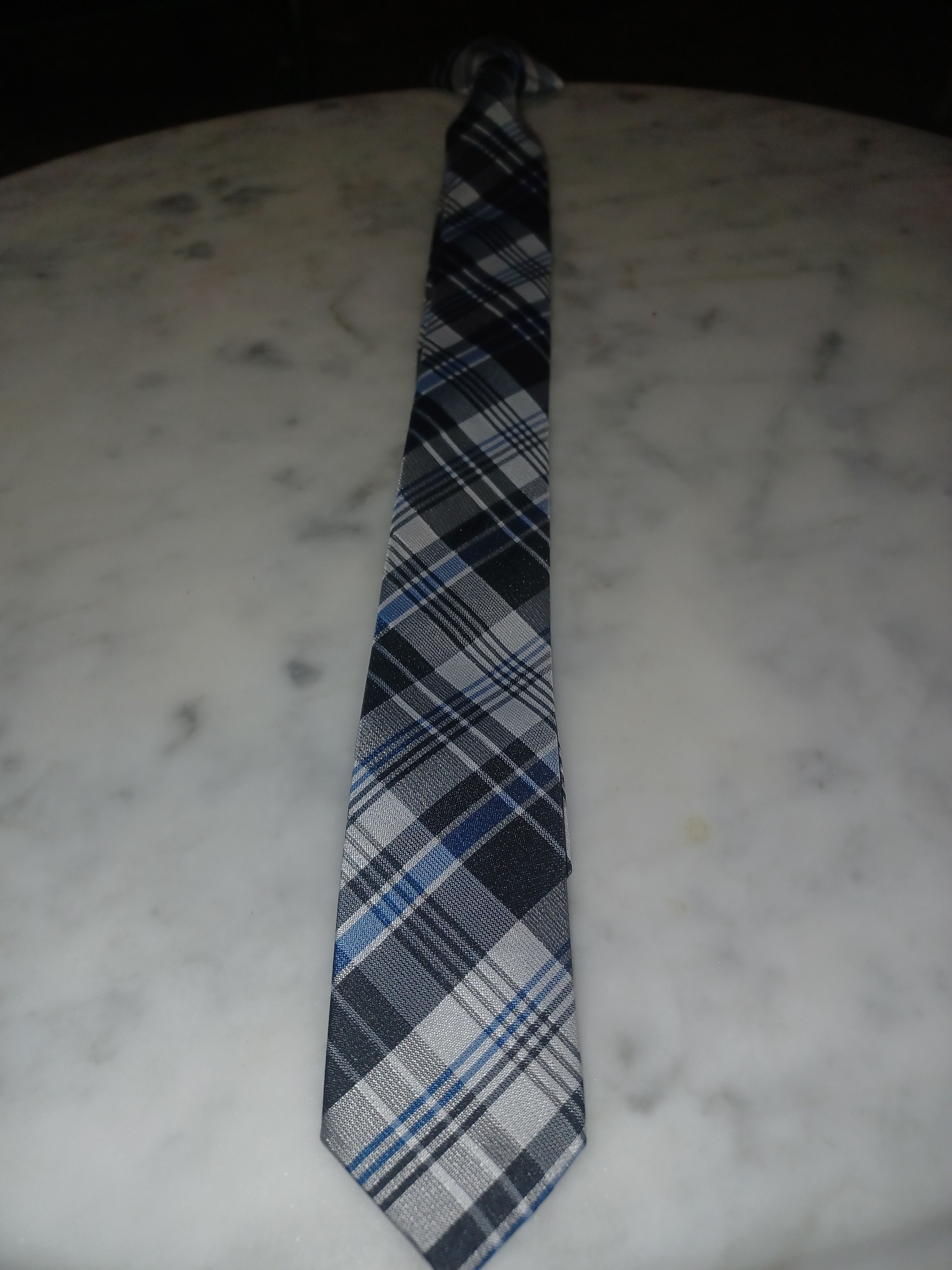 Other Clip-On Tie Narrow Gray & Blue Plaid Size ONE SIZE - 1 Thumbnail