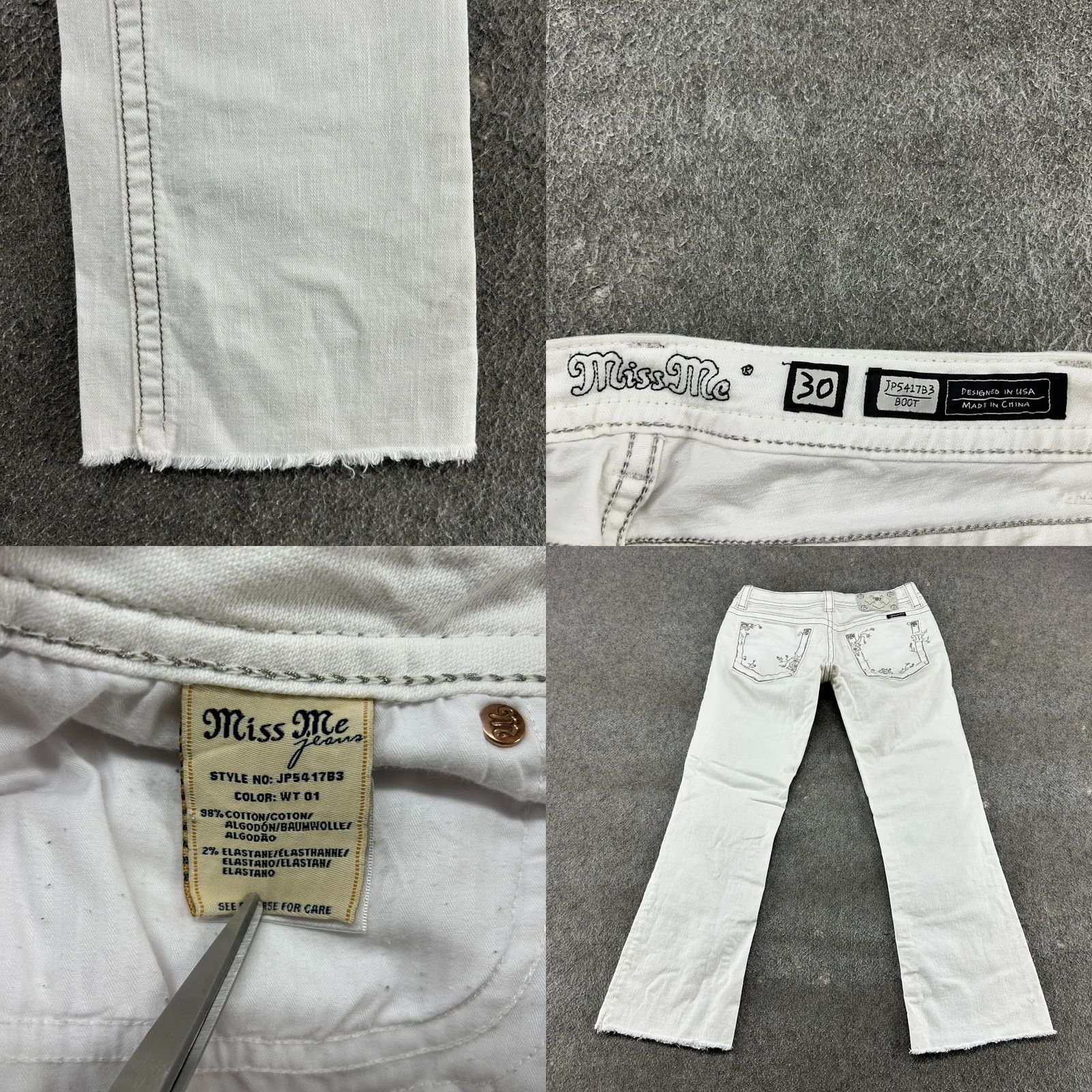 Miss Me Miss Me Jeans Womens 30x28 White Bootcut Denim 5-Pocket Distressed Hemmed Light Wash Thick Stitch Logo Vintage: No Mens Womens Girls Size 30" / US 8 / IT 44 - 8 Thumbnail