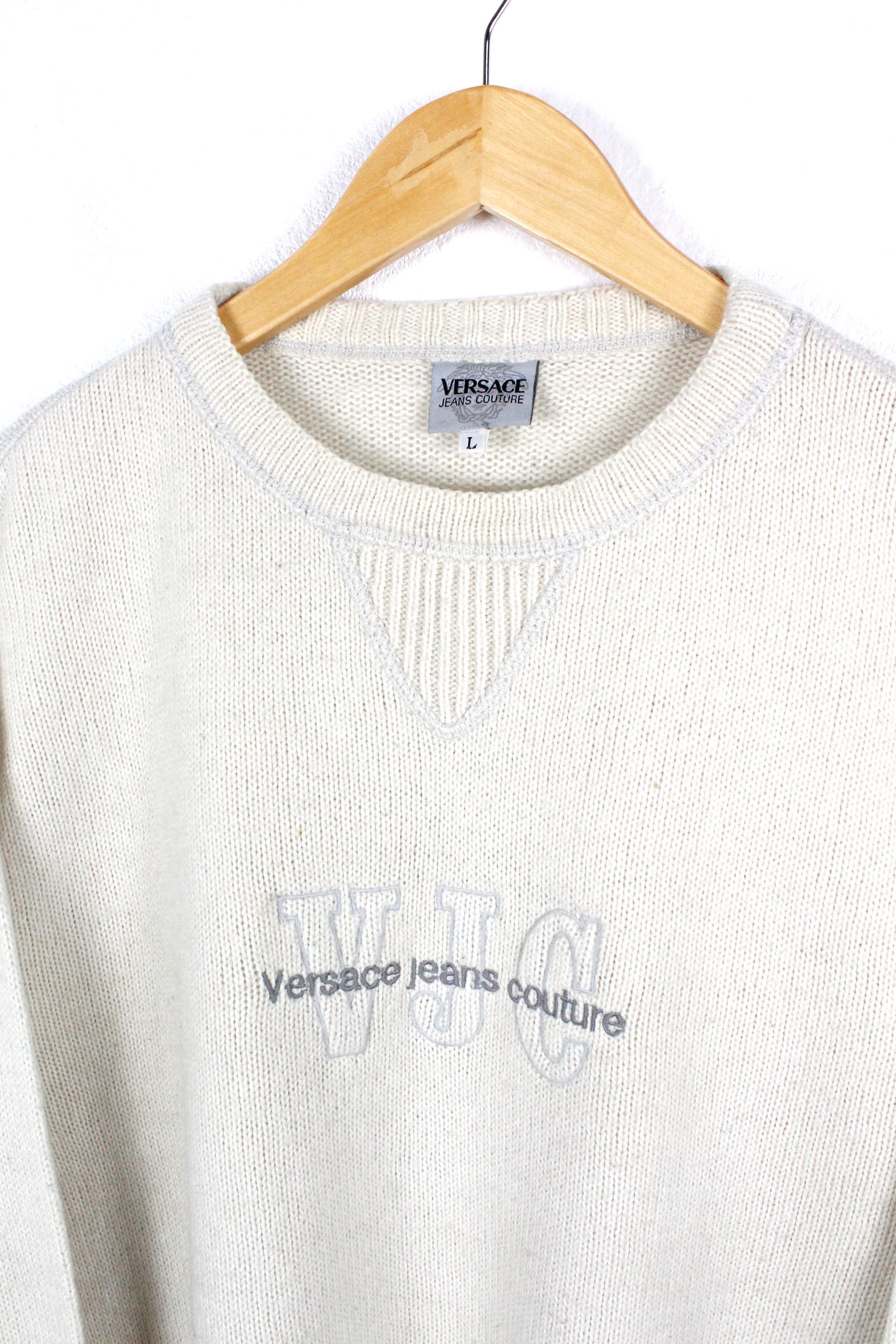 Versace Jeans Couture Vintage Versace Jeans Couture Logo Beige Wool Knit Sweater Size US L / EU 52-54 / 3 - 2 Thumbnail