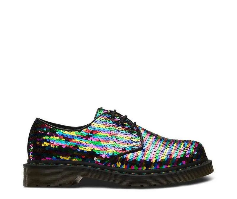 Dr. Martens 🌈 Dr Martens 1461 3 Loch Sequin Rainbow Silver Size US 7 / IT 37 - 5 Thumbnail