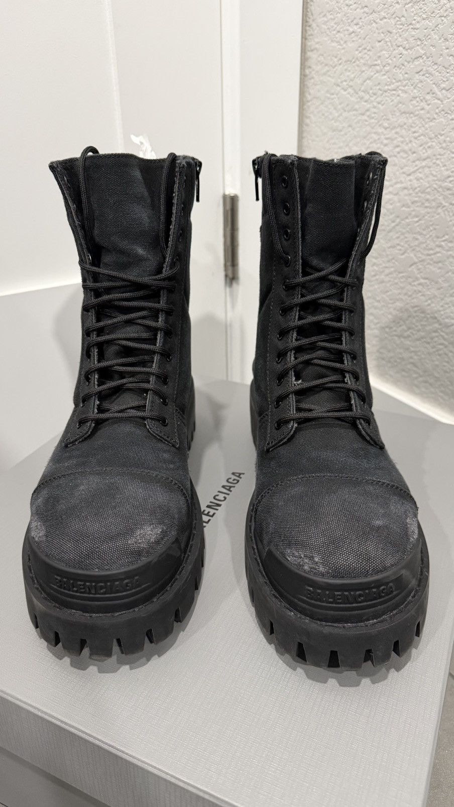 Balenciaga “2025 COMBAT STRIKE BOOT IN BLACK DISTRESSED CANVAS” Size US 9.5 / EU 42-43 - 2 Thumbnail