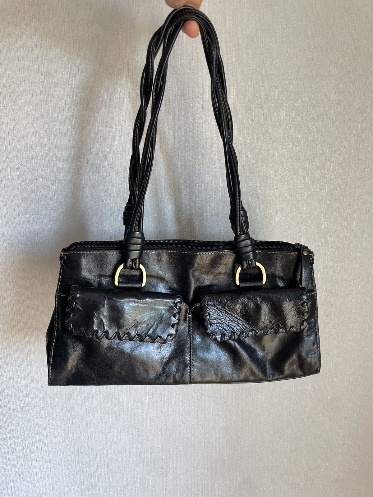 Avant Garde x Vintage Baguette Leather Metal Bag Rick Owens Style Y2K Opiu in Black, Women's