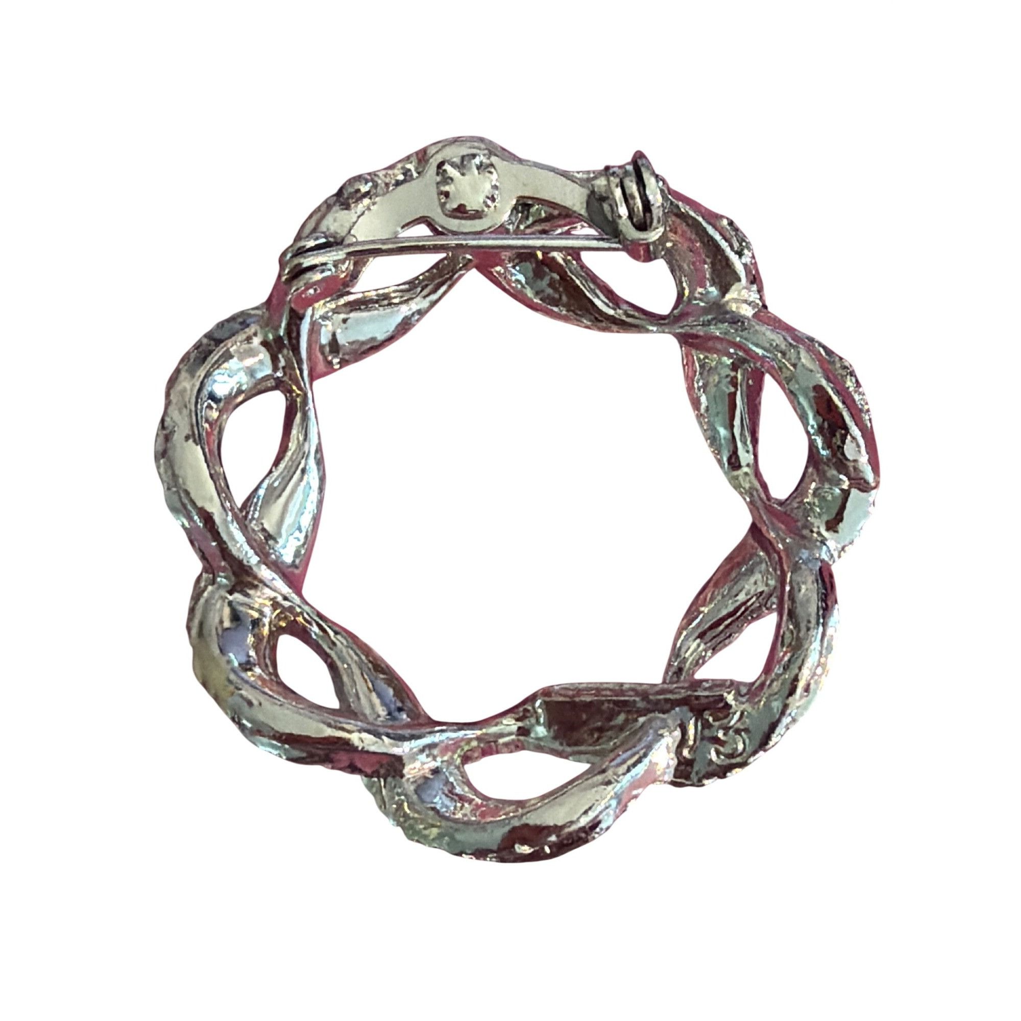 Other Vintage Gerrys Silver Tone Wreath Brooch Textured Leaf Round Size ONE SIZE - 3 Thumbnail