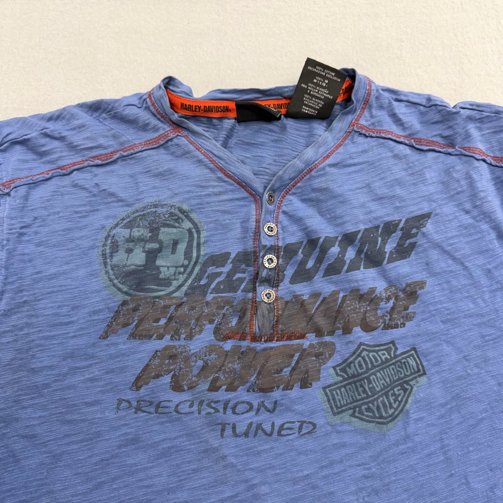 Harley Davidson Harley-Davidson Shirt Mens Large Blue Henley Motorcycle Graphic Biker Tee Size US L / EU 52-54 / 3 - 5 Thumbnail