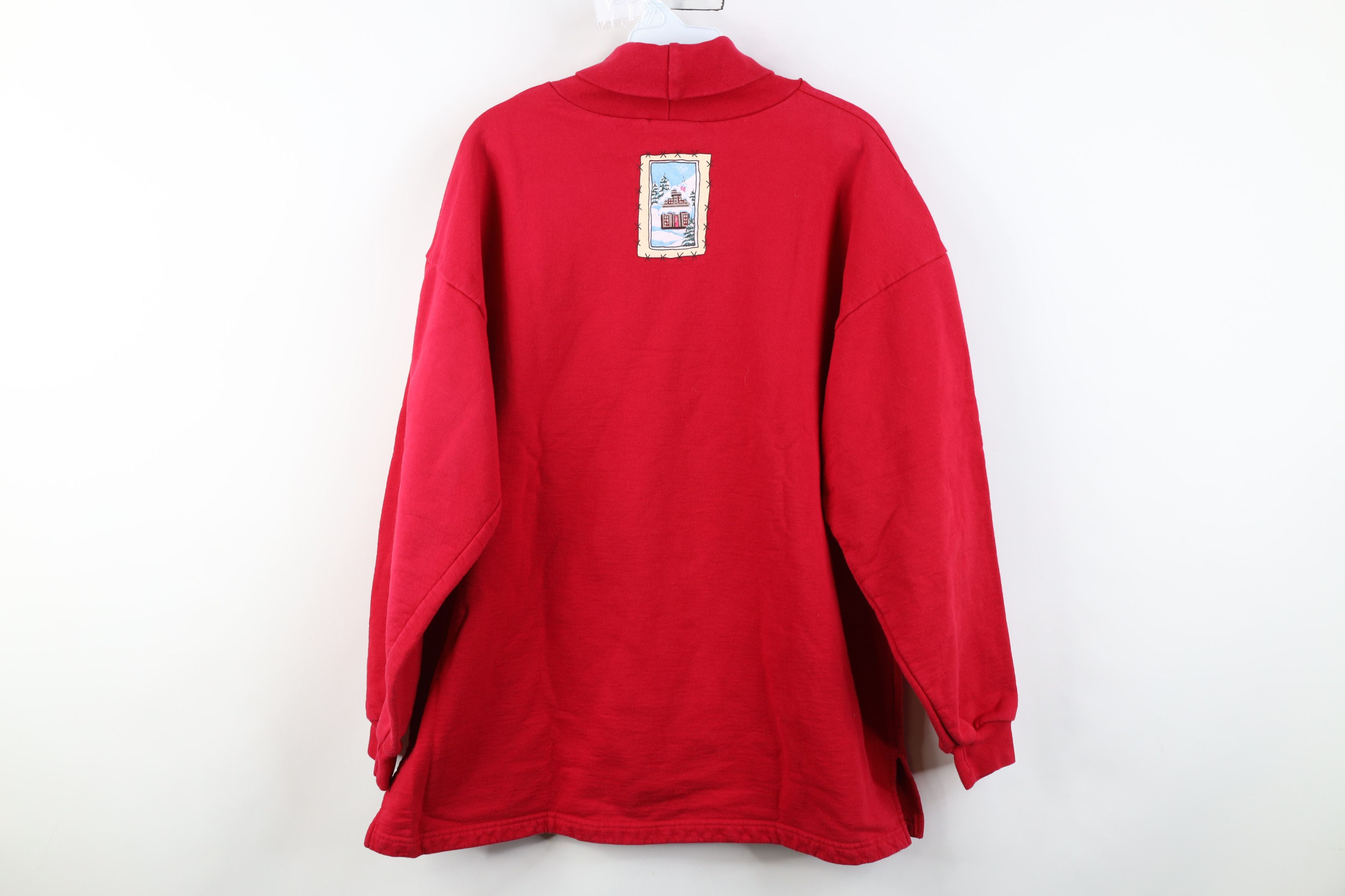 Vintage Vintage 90s Oversized Winter Stamp Turtleneck Sweatshirt Red Size M / US 6-8 / IT 42-44 - 14 Thumbnail