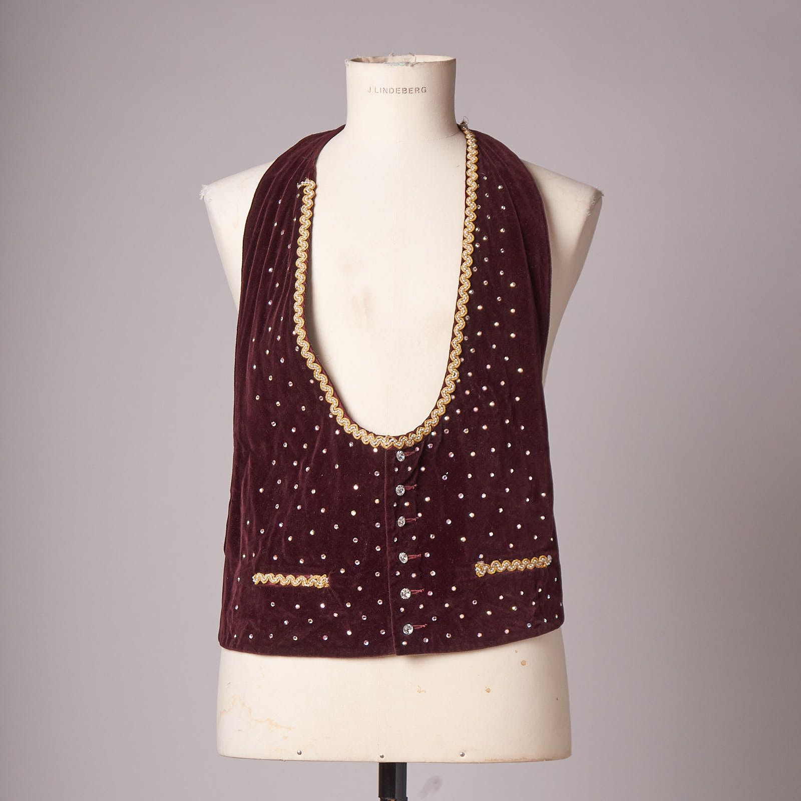 After Six Vintage Show Vest Maroon Velvet Gold Trimmed Jeweled Size 40L - 1 Thumbnail