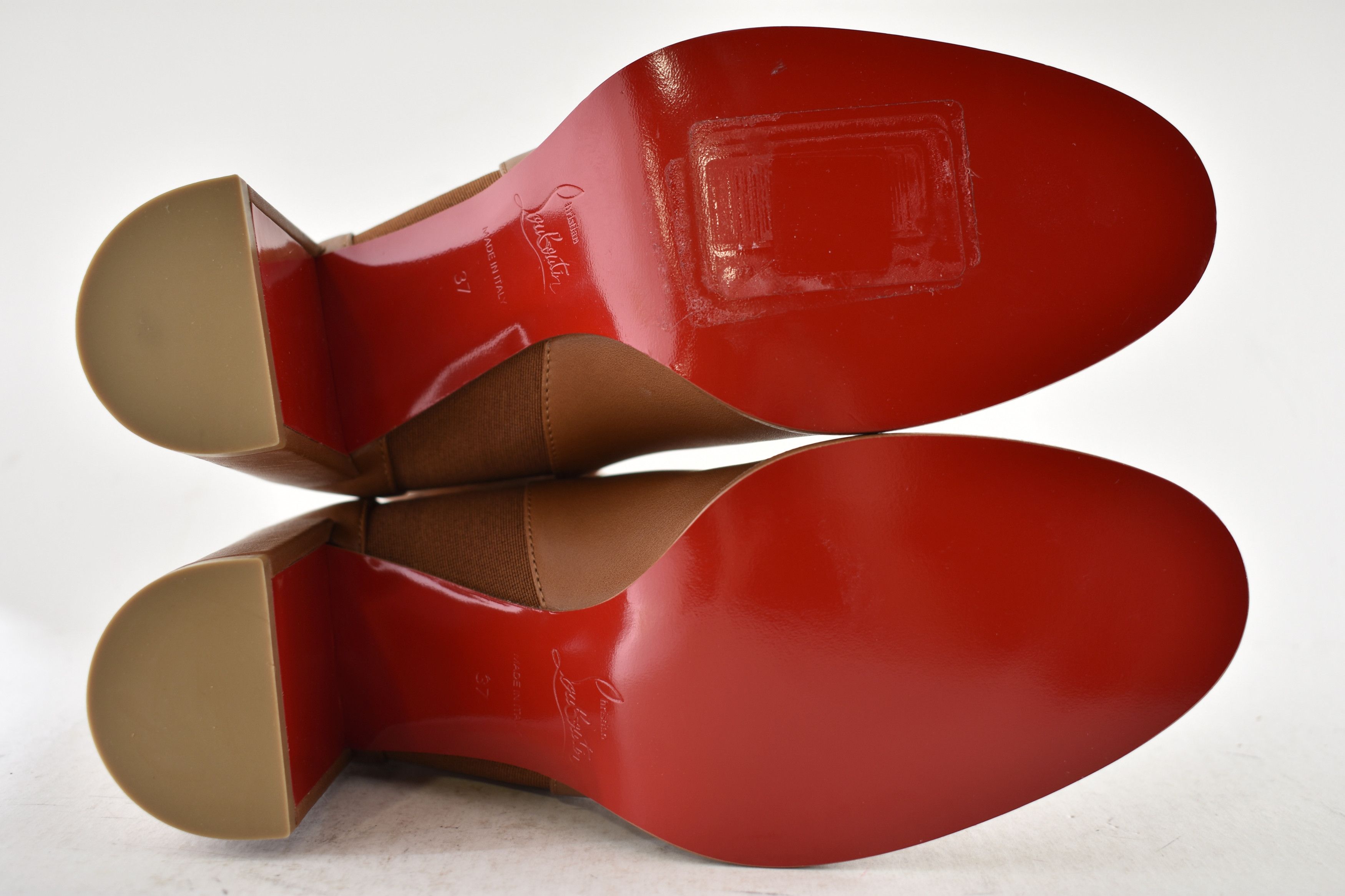 Christian Louboutin CL Chelsea Booty 70 Cuoio Brown Block Heel Ankle Bootie 37 Size US 7 / IT 37 - 15 Thumbnail