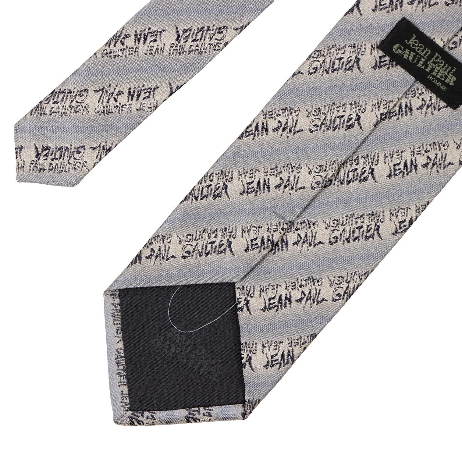 Jean Paul Gaultier Chain-Decorated Jacquard Tie in Gray and Navy Size ONE SIZE - 7 Thumbnail