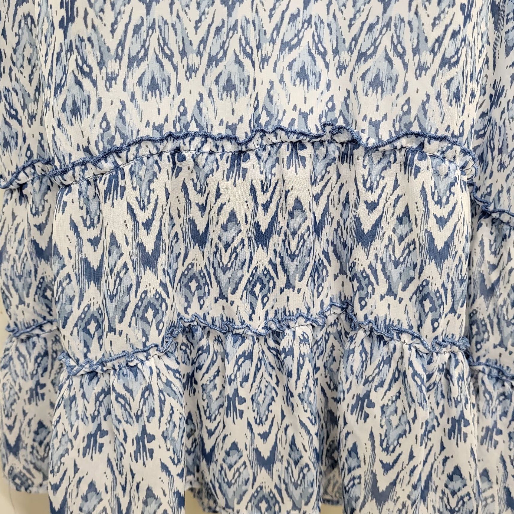 Faded Glory Faded Glory Blouse Tank Top Womens XL Blue Sleeveless Front Layer Ruffle Hem Geometric Casual Lightweight Polyester Chiffon All Seasons Remix Size XL / US 12-14 / IT 48-50 - 7 Thumbnail