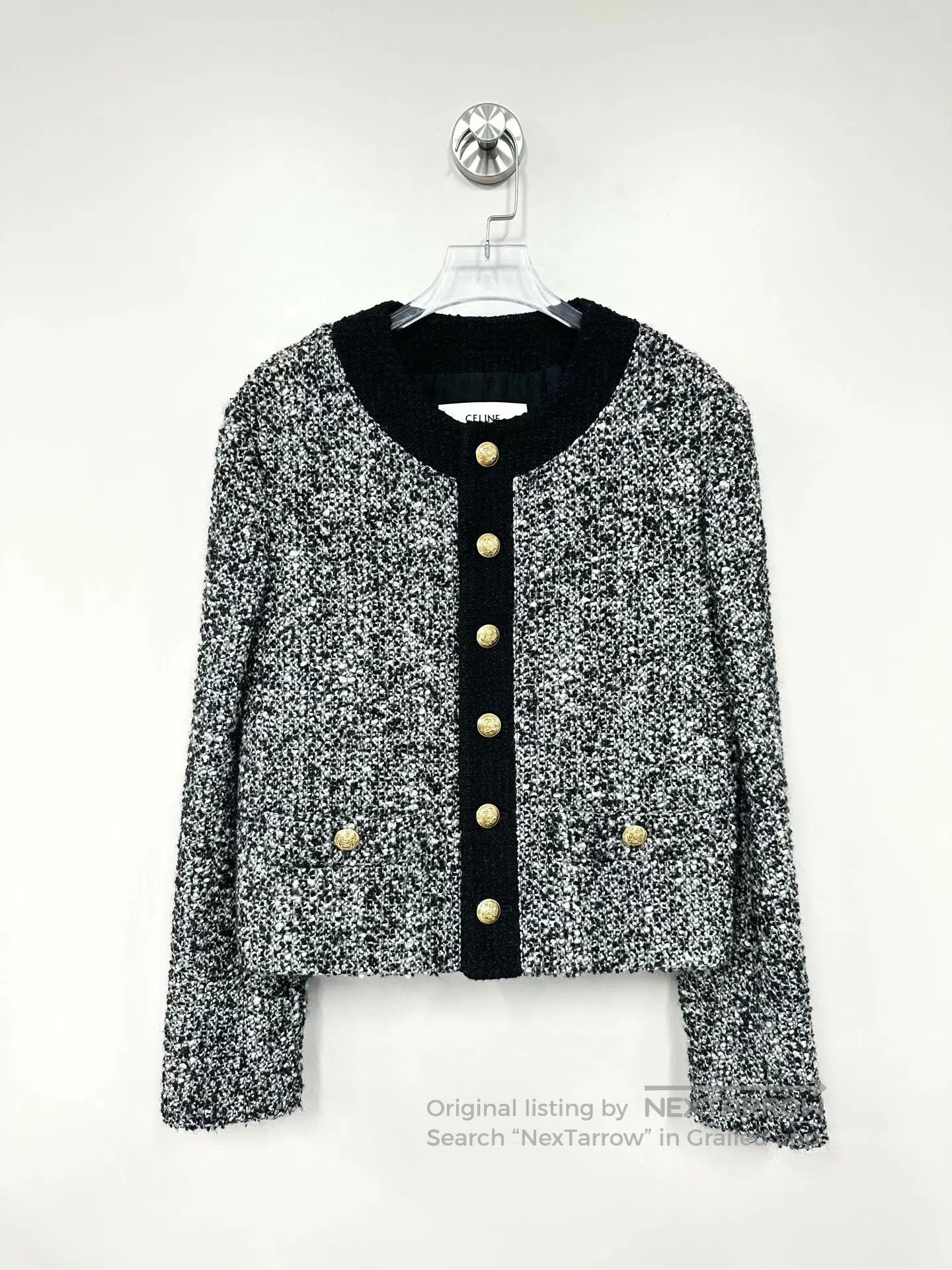 Celine CELINE Black and Gray Gold Button Wool Tweed Jacket| Size XS / US 0-2 / IT 36-38 - 1 Thumbnail