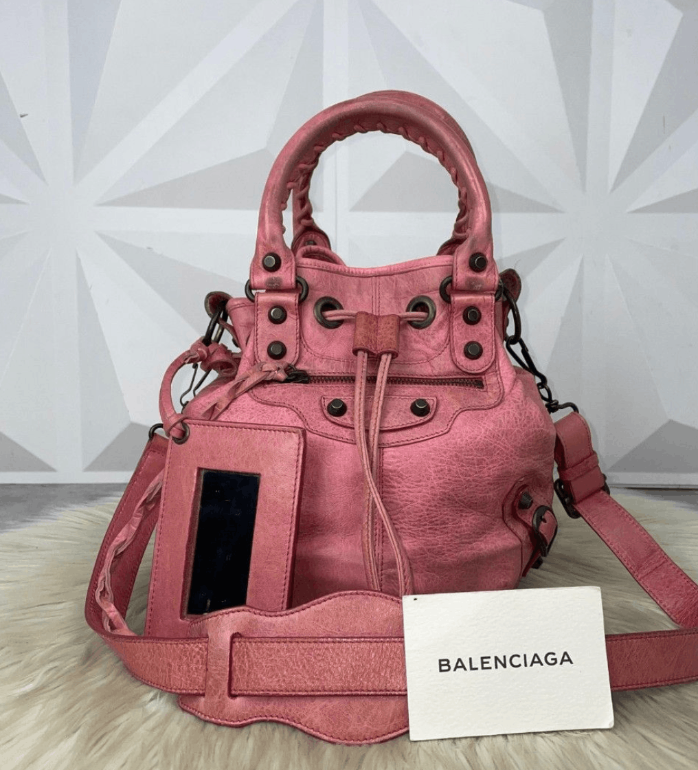 Balenciaga Motocross Classic Covered Mini Pompon Bag in Pink, Women's