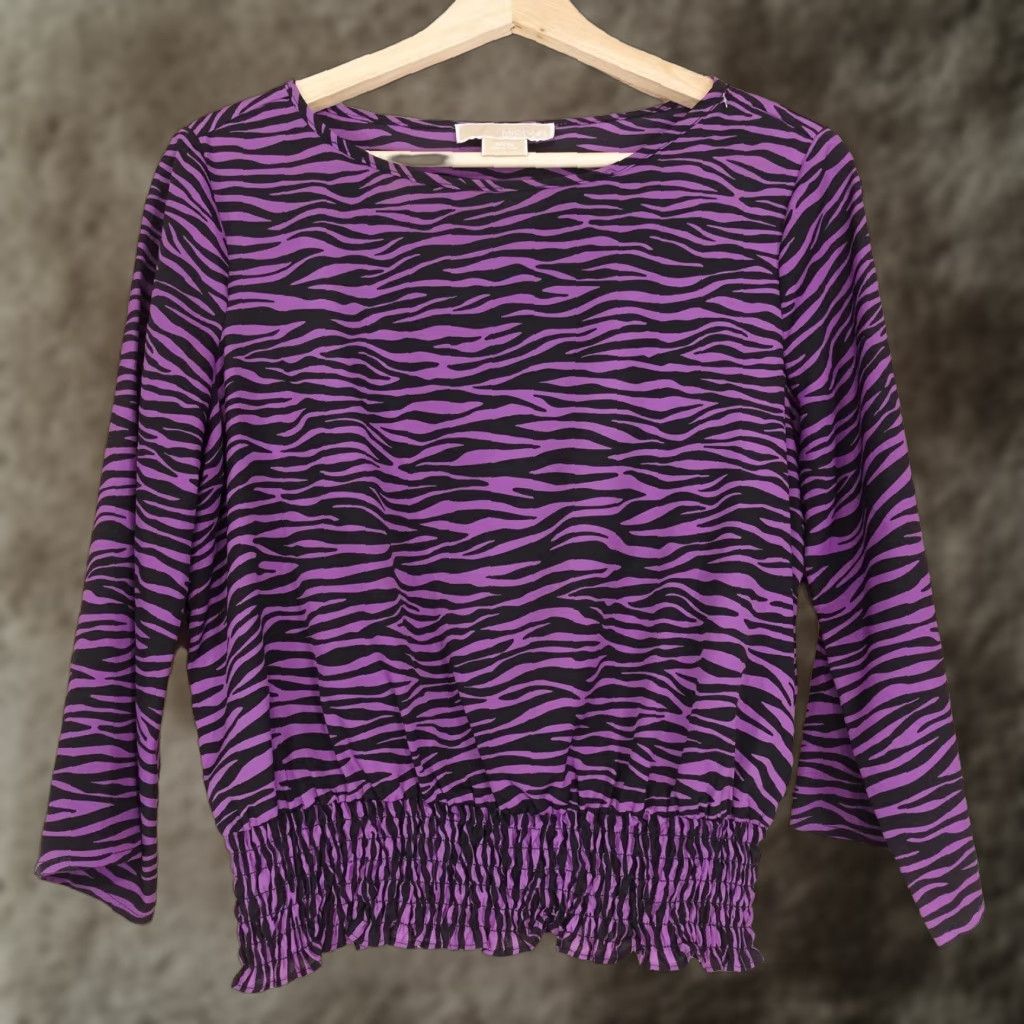 Michael Kors Michael Kors Shirt Womens PS Petite Small Purple Zebra Print Long Sleeve Crew Neck Pullover Top Blouse Size S / US 4 / IT 40 - 1 Thumbnail