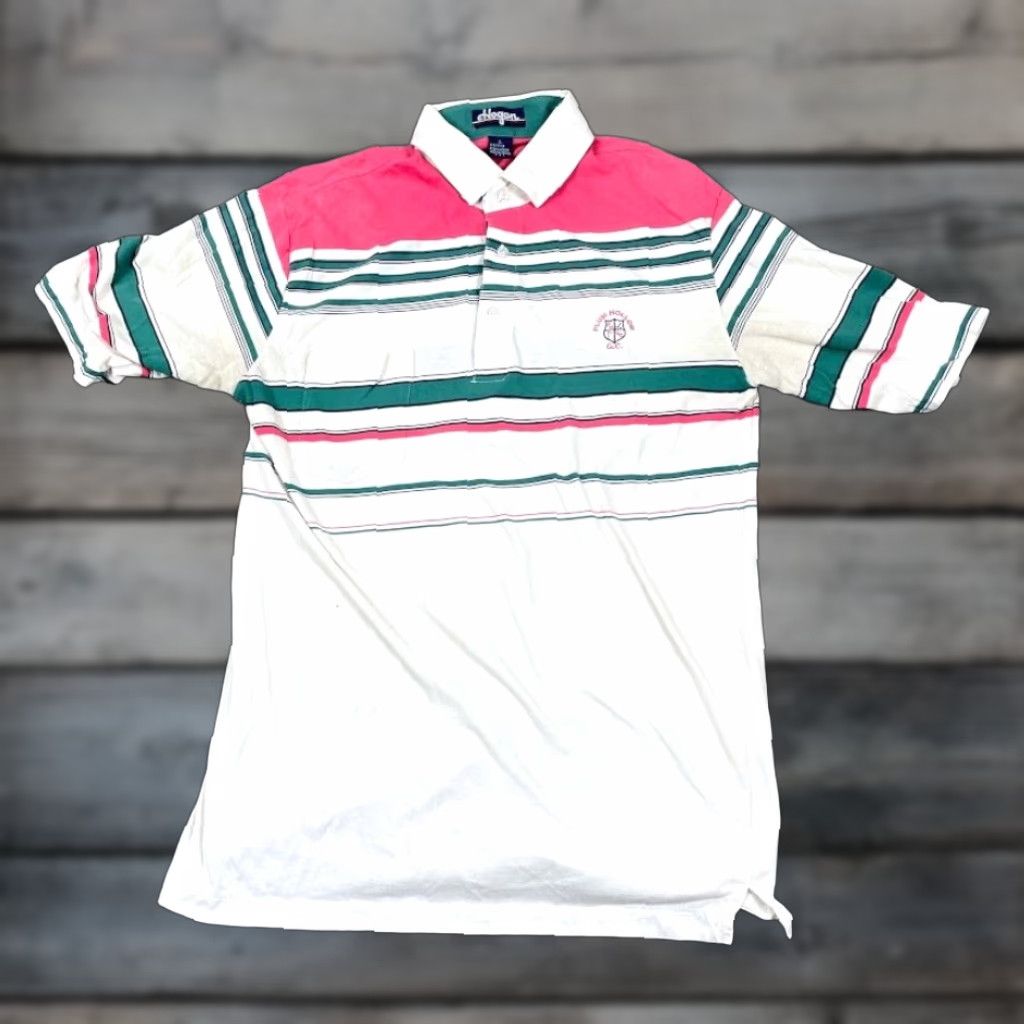 Hogan VTG Yes Hogan Plum Hollow Country Club Polo Shirt Adult Large White Pink Striped Thin 90s Vintage Striped Collared Short Sleeve Polo Shirt Size US L / EU 52-54 / 3 - 1 Thumbnail