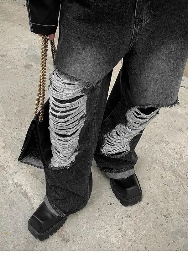 VIBE Baggy distressed ripped wide leg y2k jeans Size US 32 / EU 48 - 7 Thumbnail