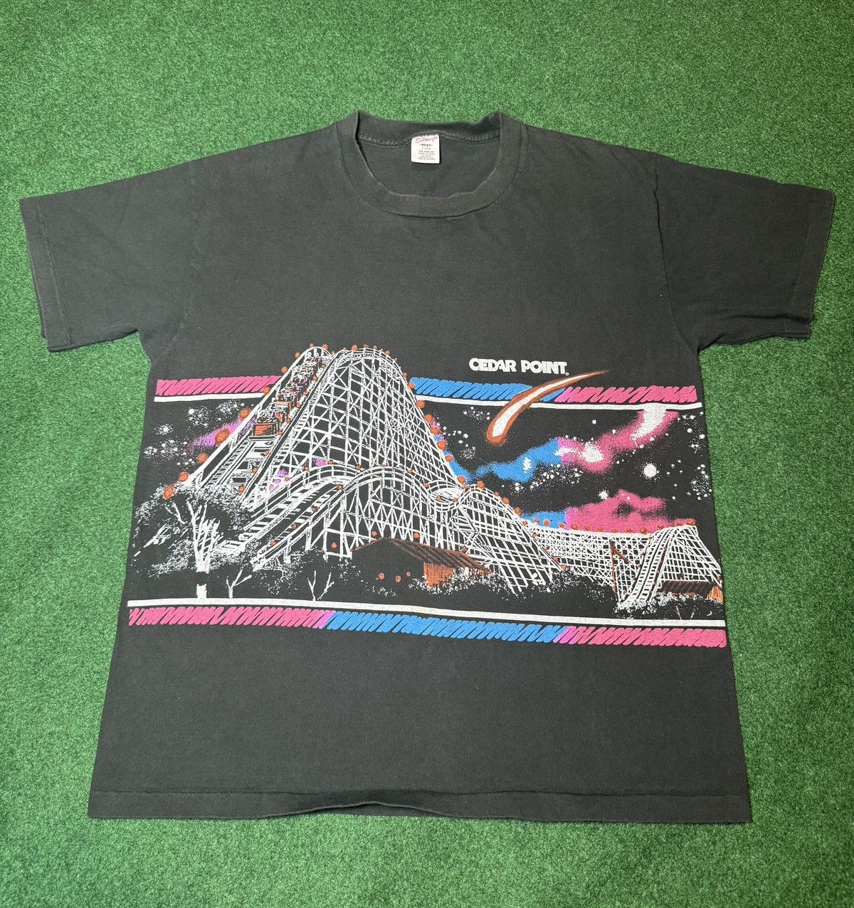 Vintage 90s Cedar Point RARE Blue Streak Coaster Wrap Around T Shirt ...