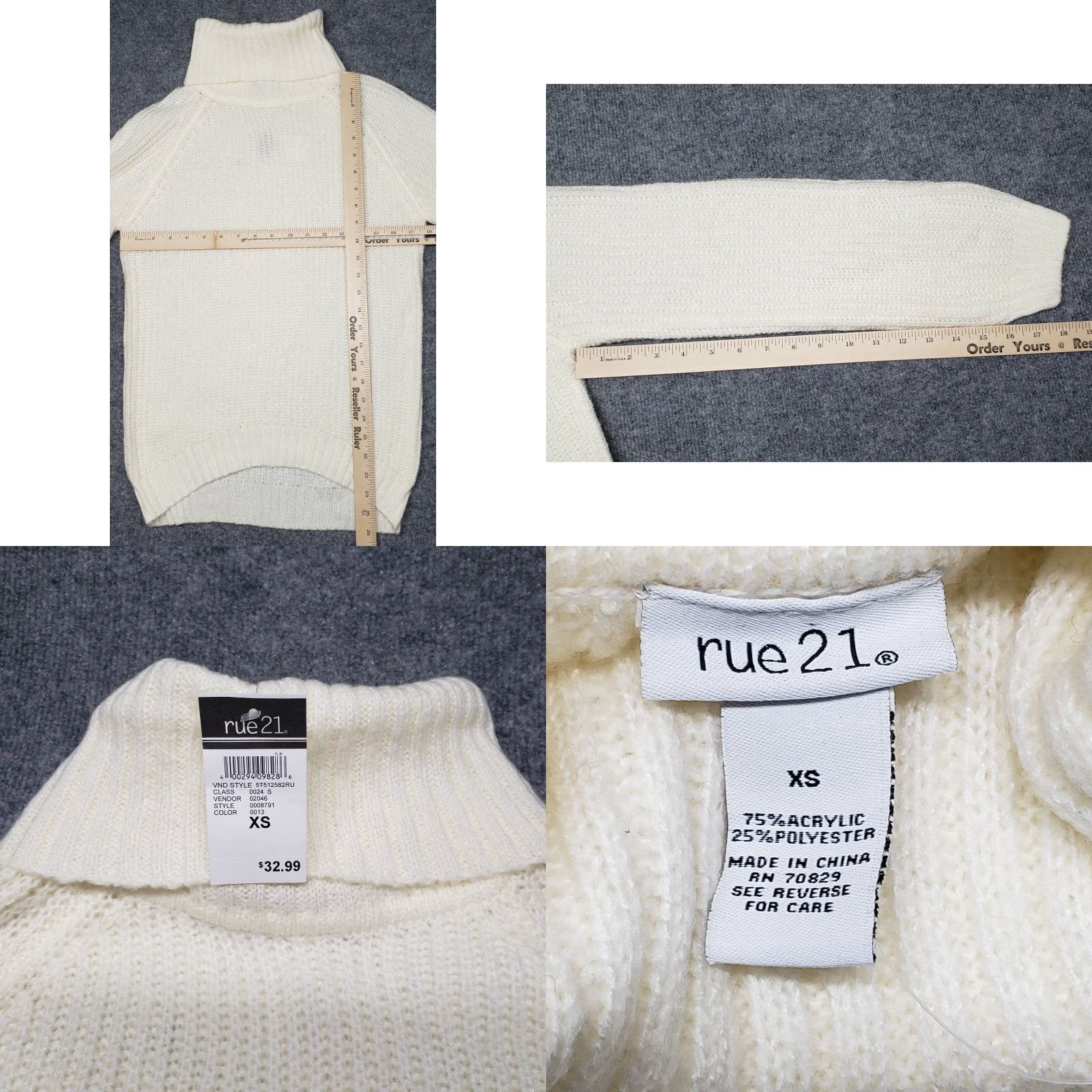 Vintage Rue21 Sweater Womens XS Ivory Pullover Long Sleeve Turtleneck New Size XS / US 0-2 / IT 36-38 - 8 Thumbnail