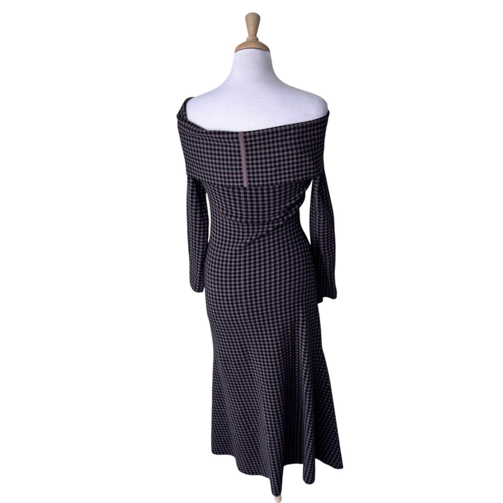 Other LE BOP Gingham Knit Off Shoulder Dress Chocolate/Black Size L / US 10 / IT 46 - 4 Thumbnail