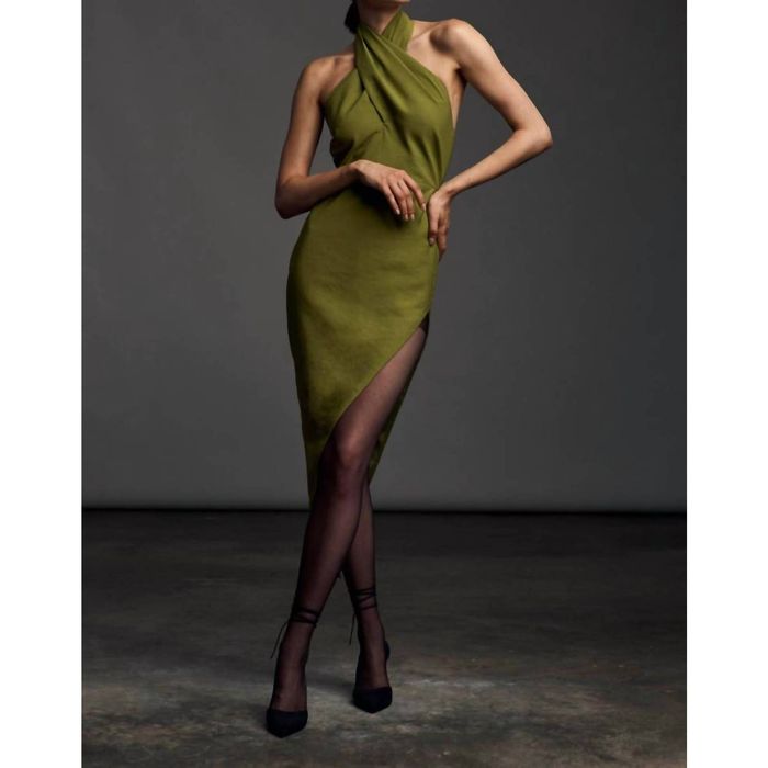 The Sei Cross Wrap Halter Dress In Moss Grailed