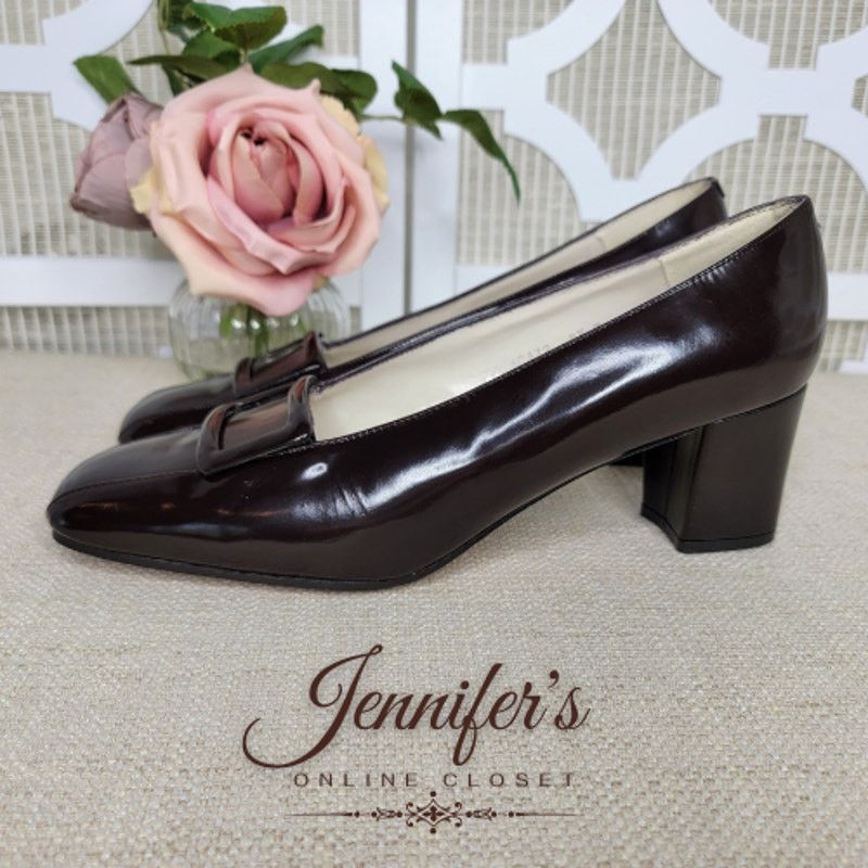 Lord & Taylor Lord & Taylor Brown Patent Leather Buckle Block Heel Pumps Size US 9.5 / IT 39.5 - 5 Thumbnail