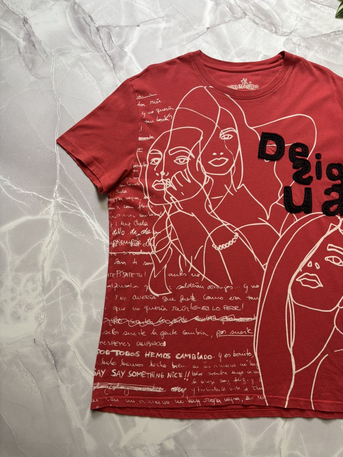 Desigual Desigual Faces Abstract Graphic T-Shirt Red Cotton Mens XL Size US XL / EU 56 / 4 - 5 Thumbnail