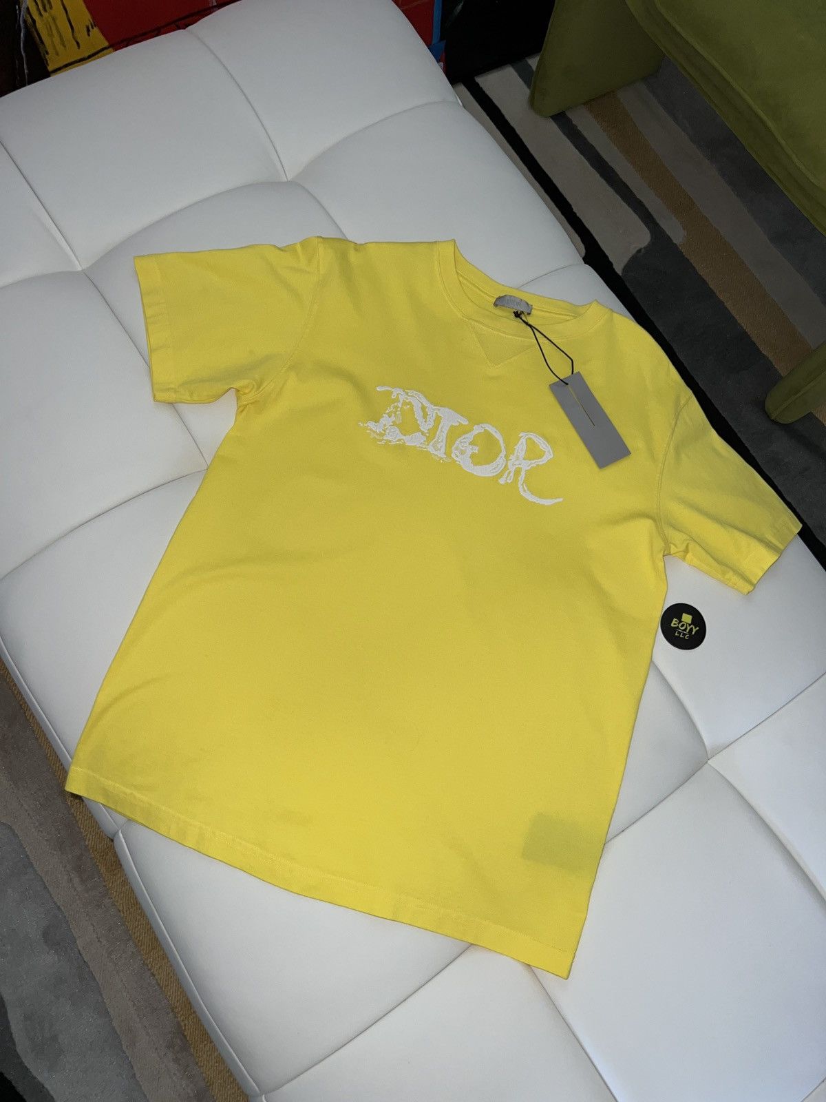 image of Dior X Peter Doig Logo T Shirt in Yellow, Men's (Size Small)