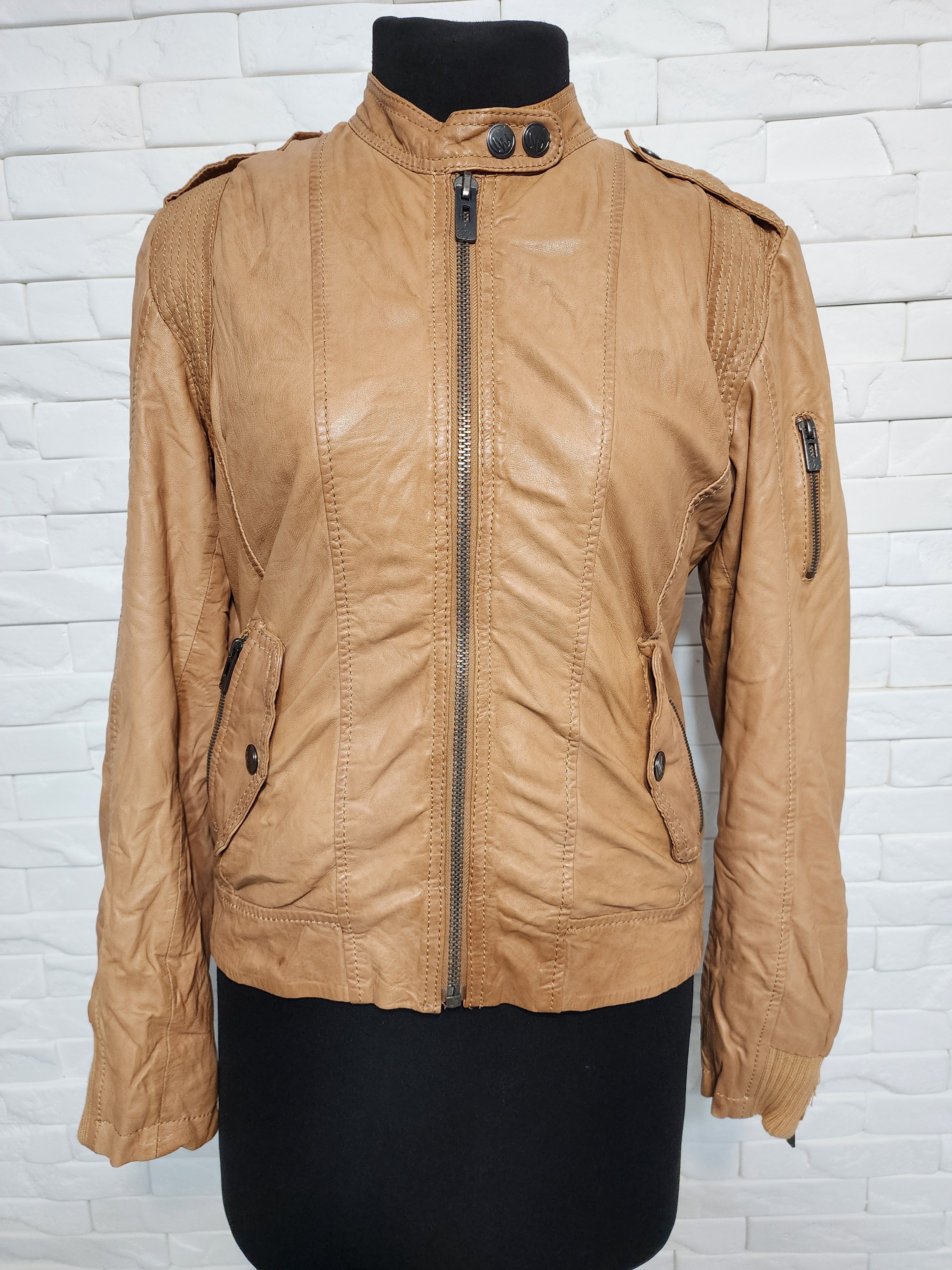 Designer Women's Brown Leather Sports Jacket Size L / US 10 / IT 46 - 1 Thumbnail