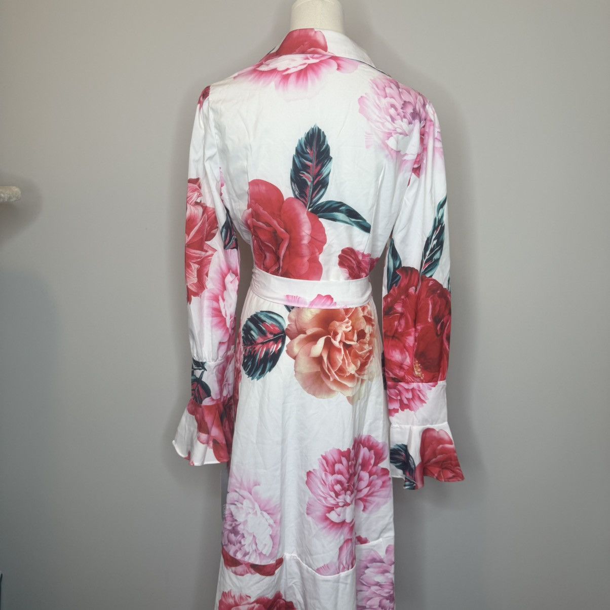 Other Eterna White Midi Dress with Red and Pink Floral Print Size L / US 10 / IT 46 - 3 Thumbnail